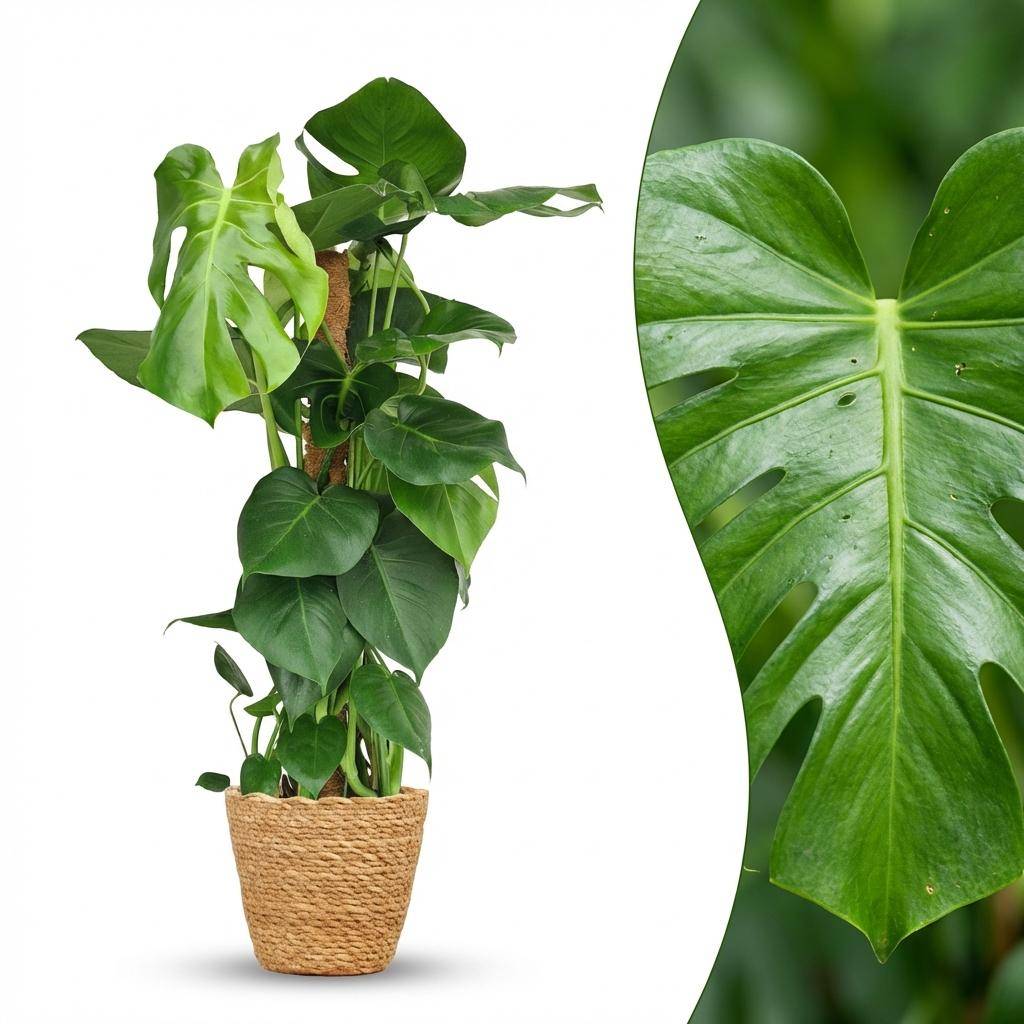 Monstera Deliciosa avec tuteur - Pot de 19cm - Hauteur 90cm - Panier - Plantes d'intérieur - Image 2