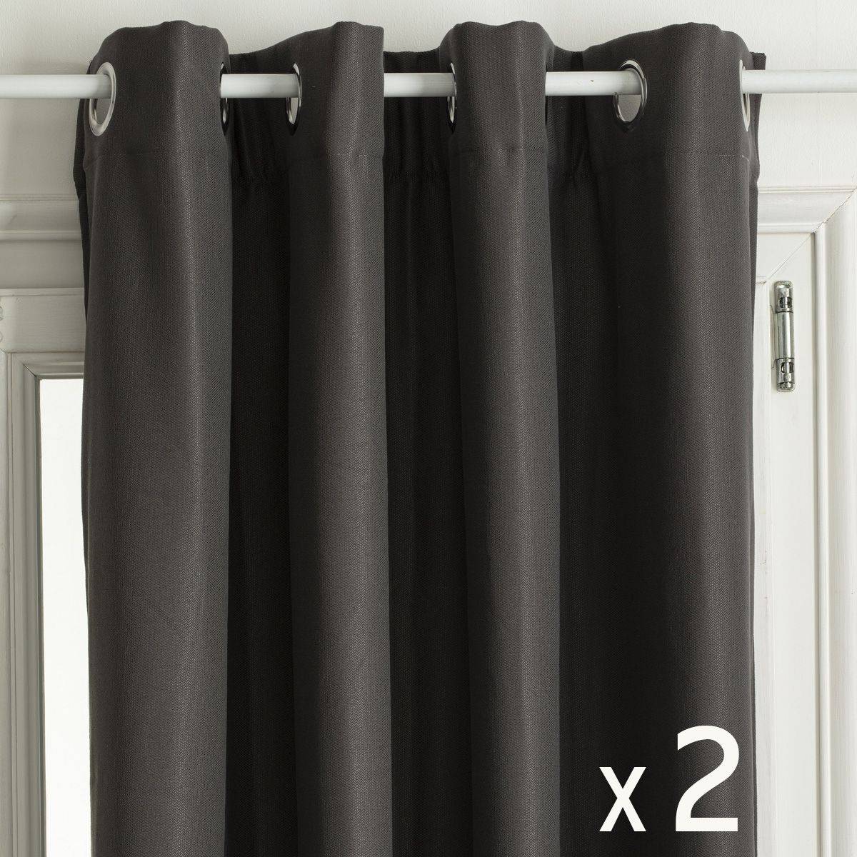 Atmosphera - Lot de 2 Rideaux à œillets Isolant Gris foncé 140 x 260 cm - Image 1