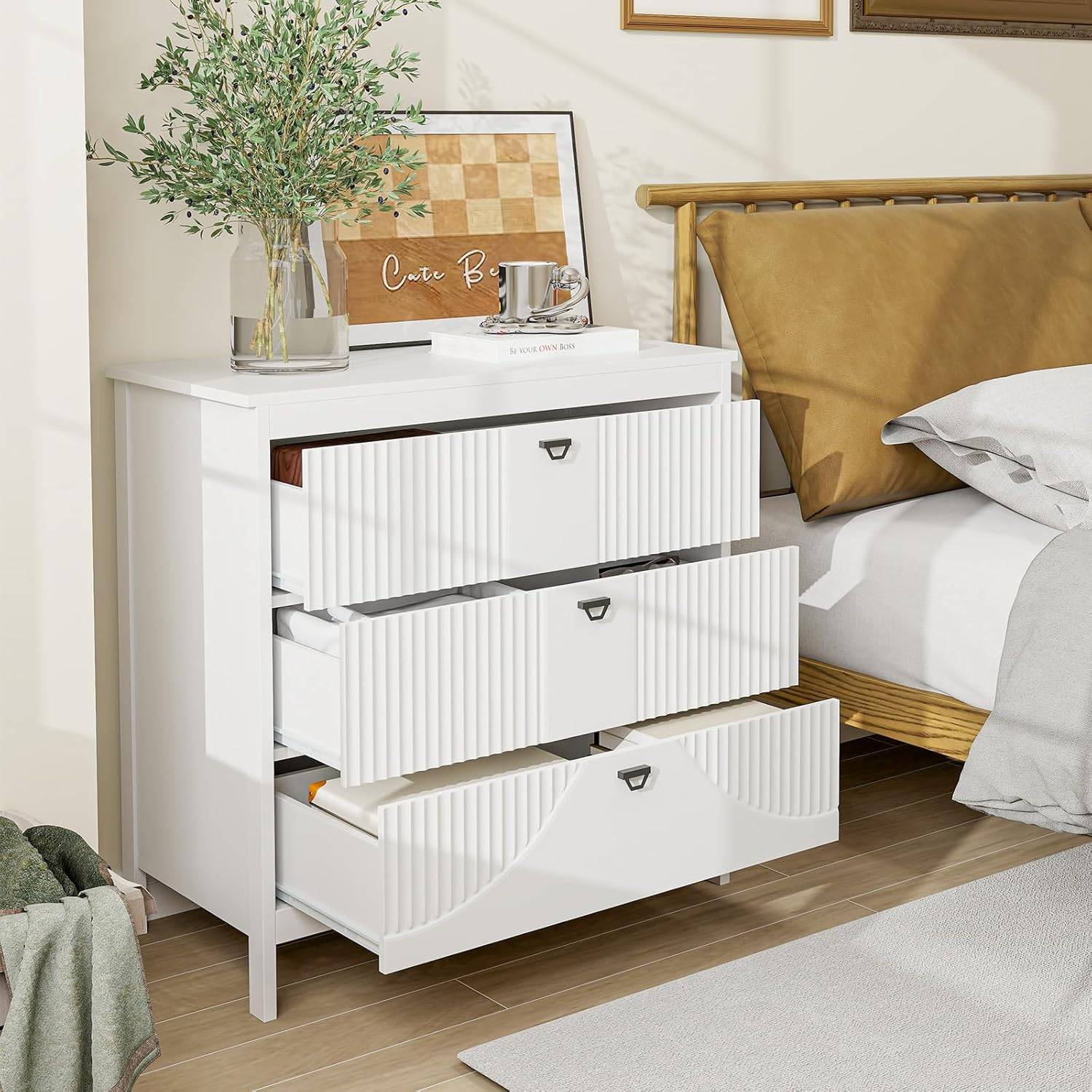 Commode 3 tiroirs en bois et cannage - bois clair - CALLI