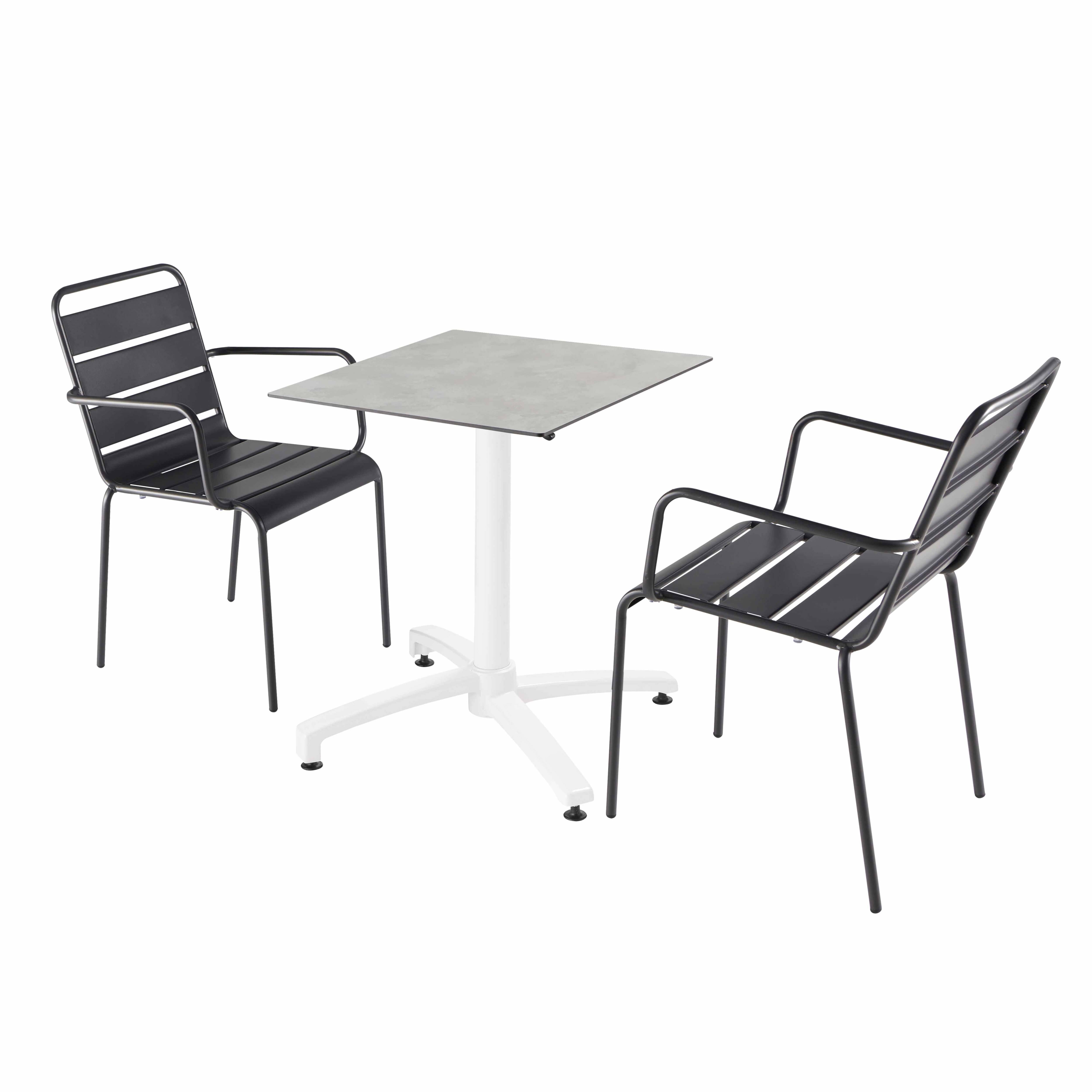 Oviala - Ensemble table de terrasse stratifié béton et 2 fauteuils gris - Oviala - Image 1
