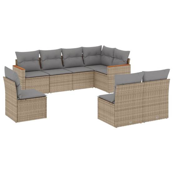 Canapé d'Angle de Jardin 8 Places Modulable en Polyrotin et Acacia avec Rangement Extérieur Beige – ComfortXL Outdoor Living - Image 2