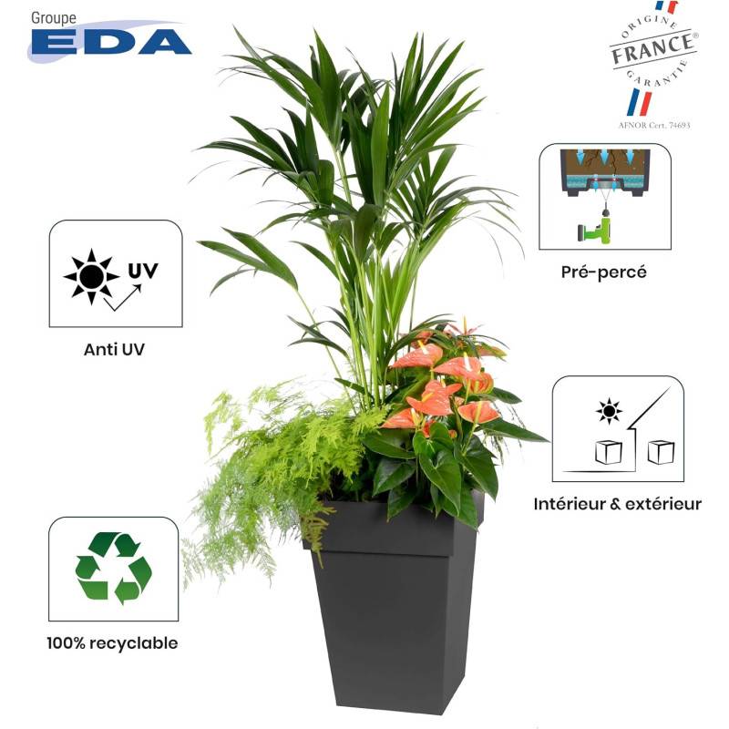 EDA Plastiques - Eda Plastique - Pot De Fleur Mi-haut Carre Toscane - 39 X 39 X H 53 Cm - 51 L - Vert Laurier - Image 8