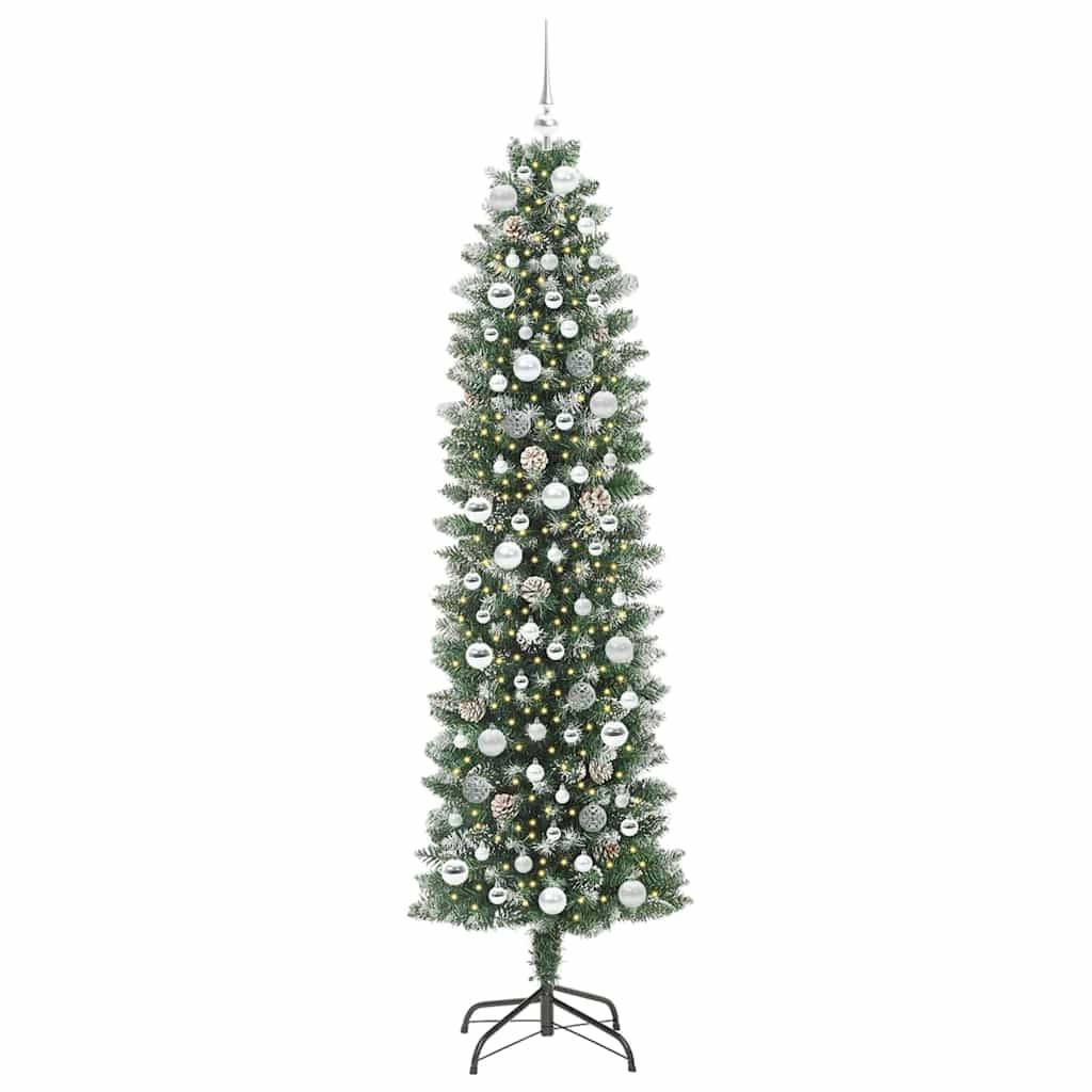 ComfortXL - Sapin Artificiel Haut et Fin 210 cm Floconné, avec Guirlande 300 LED et 120 Boules – ComfortXL Outdoor Living - Image 3