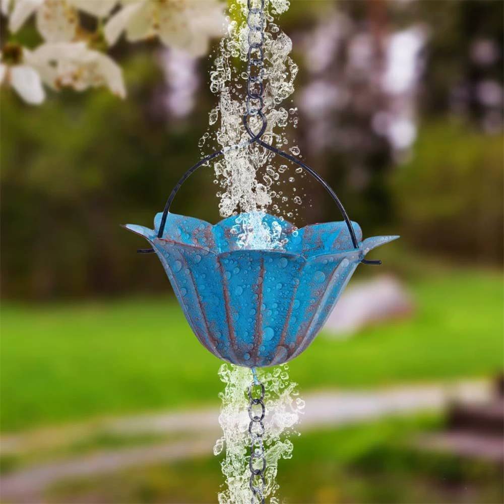 Pomurom Chaîne Pluie 2,4m Métal Avec 8 Oiseaux - Décoration Gouttière Jardin Cascade Eau