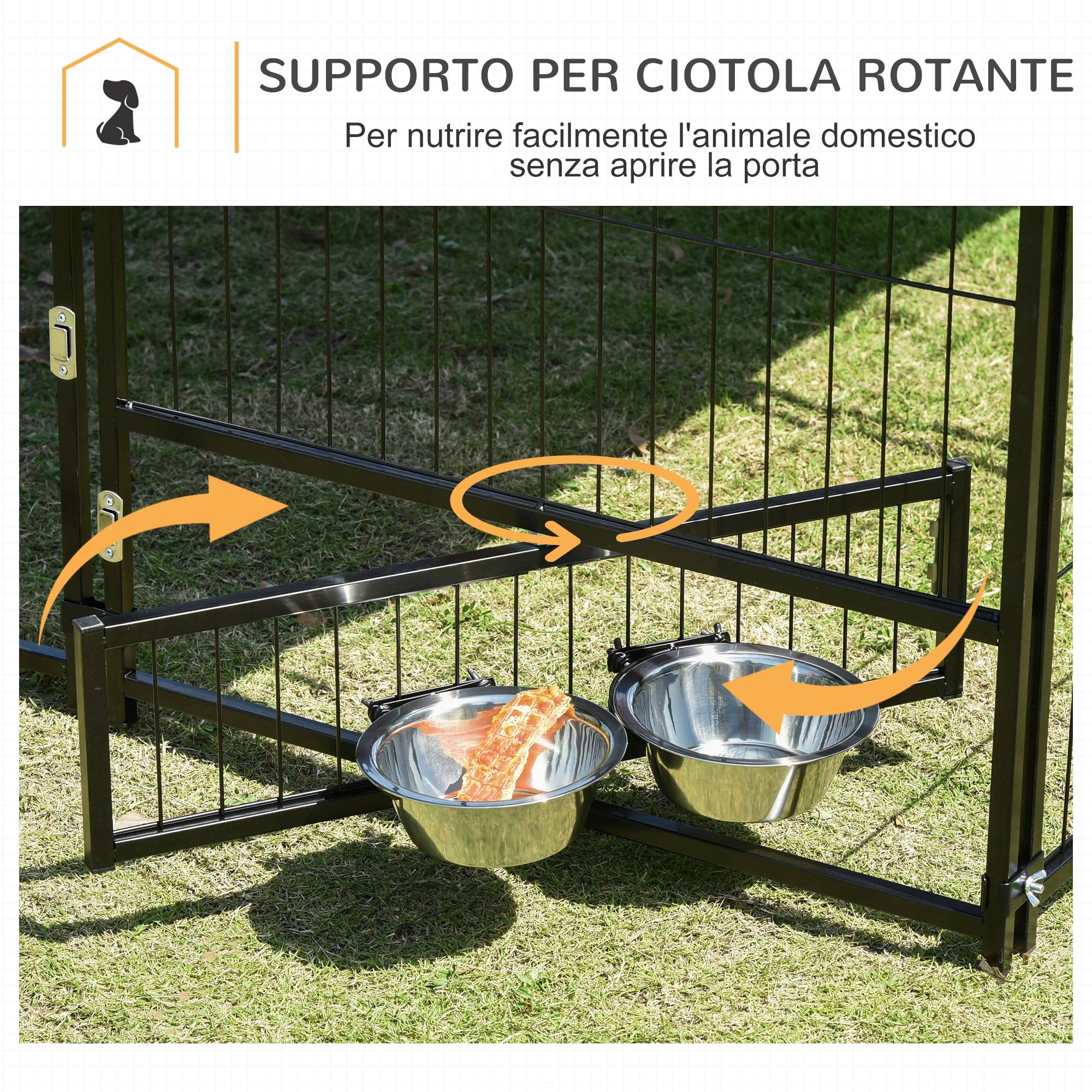 Parc pour chien en métal et tissu Oxford avec porte pour gamelle, 141 x 141 x 151 cm, noir et marron - Image 8