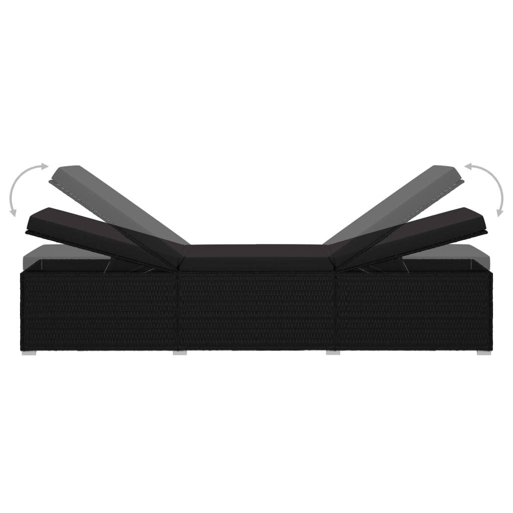 Helloshop26 - Transat chaise longue bain de soleil lit de jardin terrasse meuble d'extérieur avec coussin résine tressée noir - Image 5