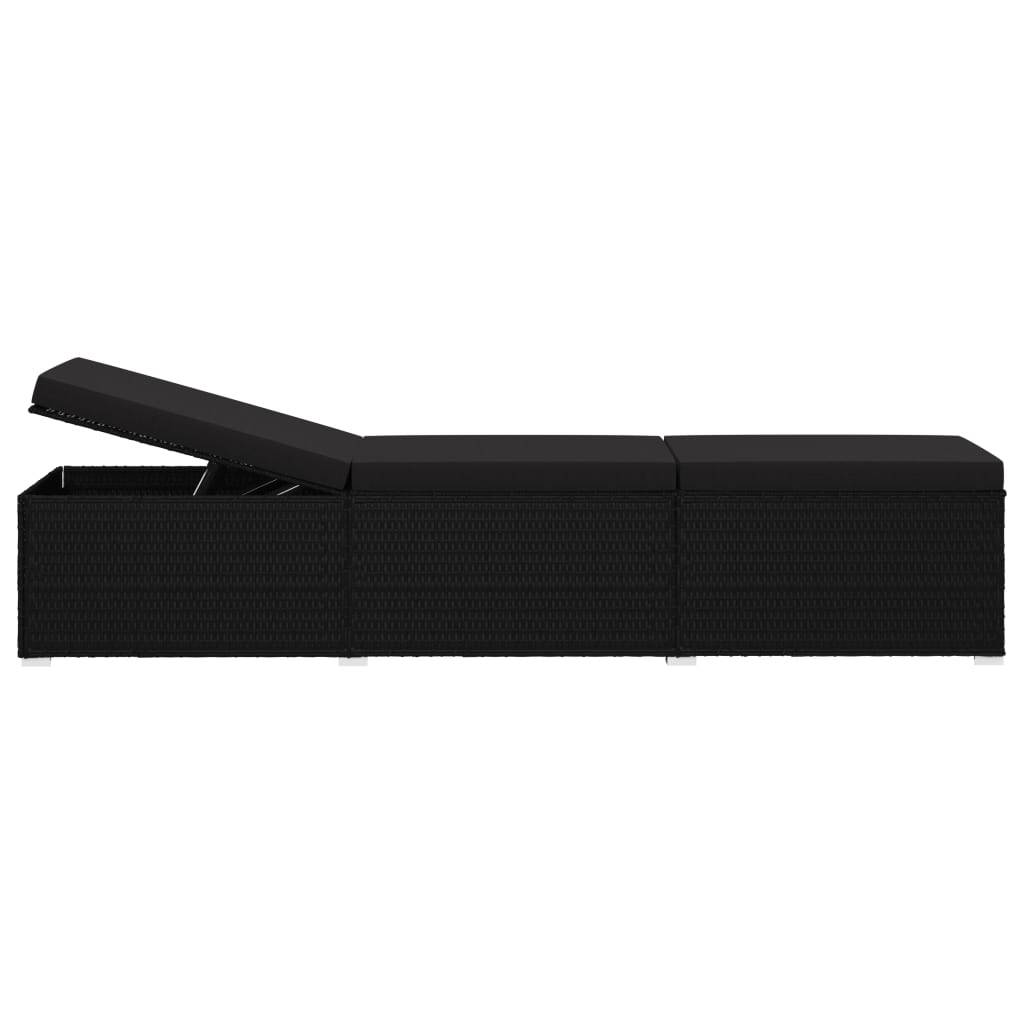 Helloshop26 - Transat chaise longue bain de soleil lit de jardin terrasse meuble d'extérieur avec coussin résine tressée noir - Image 3