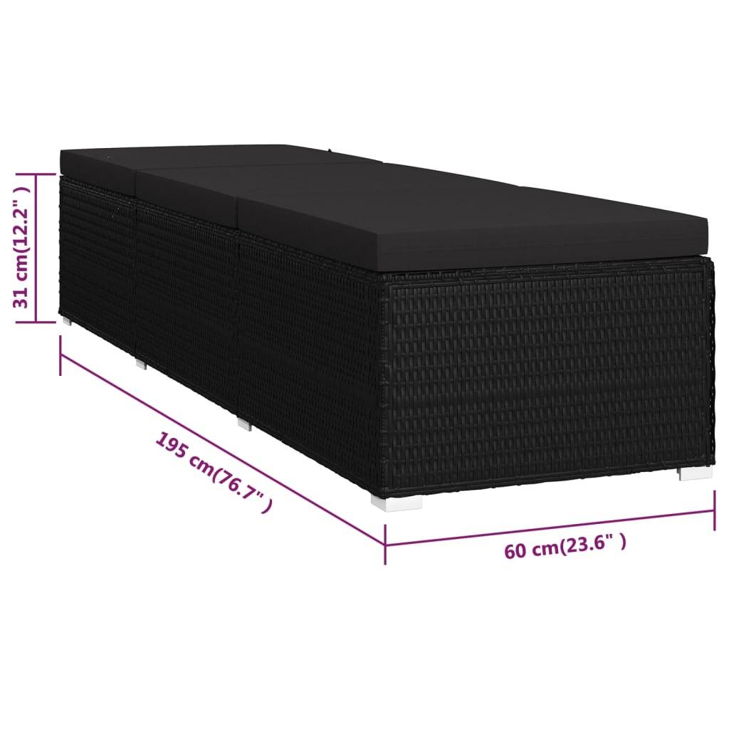 Helloshop26 - Transat chaise longue bain de soleil lit de jardin terrasse meuble d'extérieur avec coussin résine tressée noir - Image 7