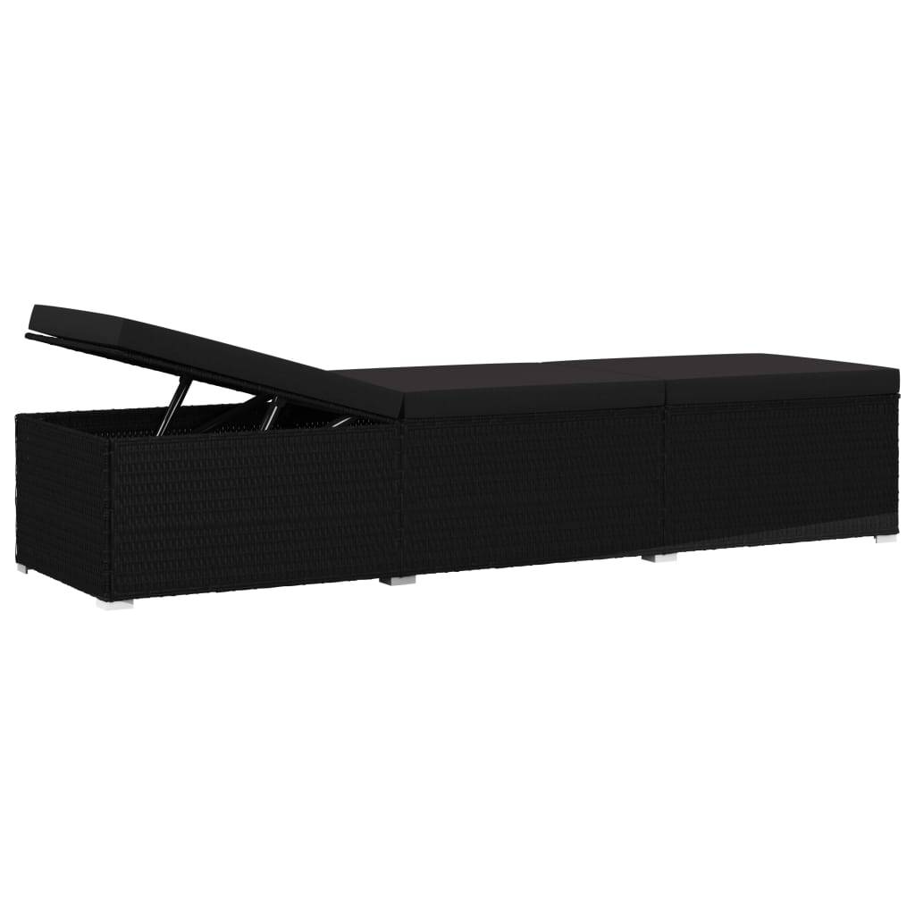 Helloshop26 - Transat chaise longue bain de soleil lit de jardin terrasse meuble d'extérieur avec coussin résine tressée noir - Image 4