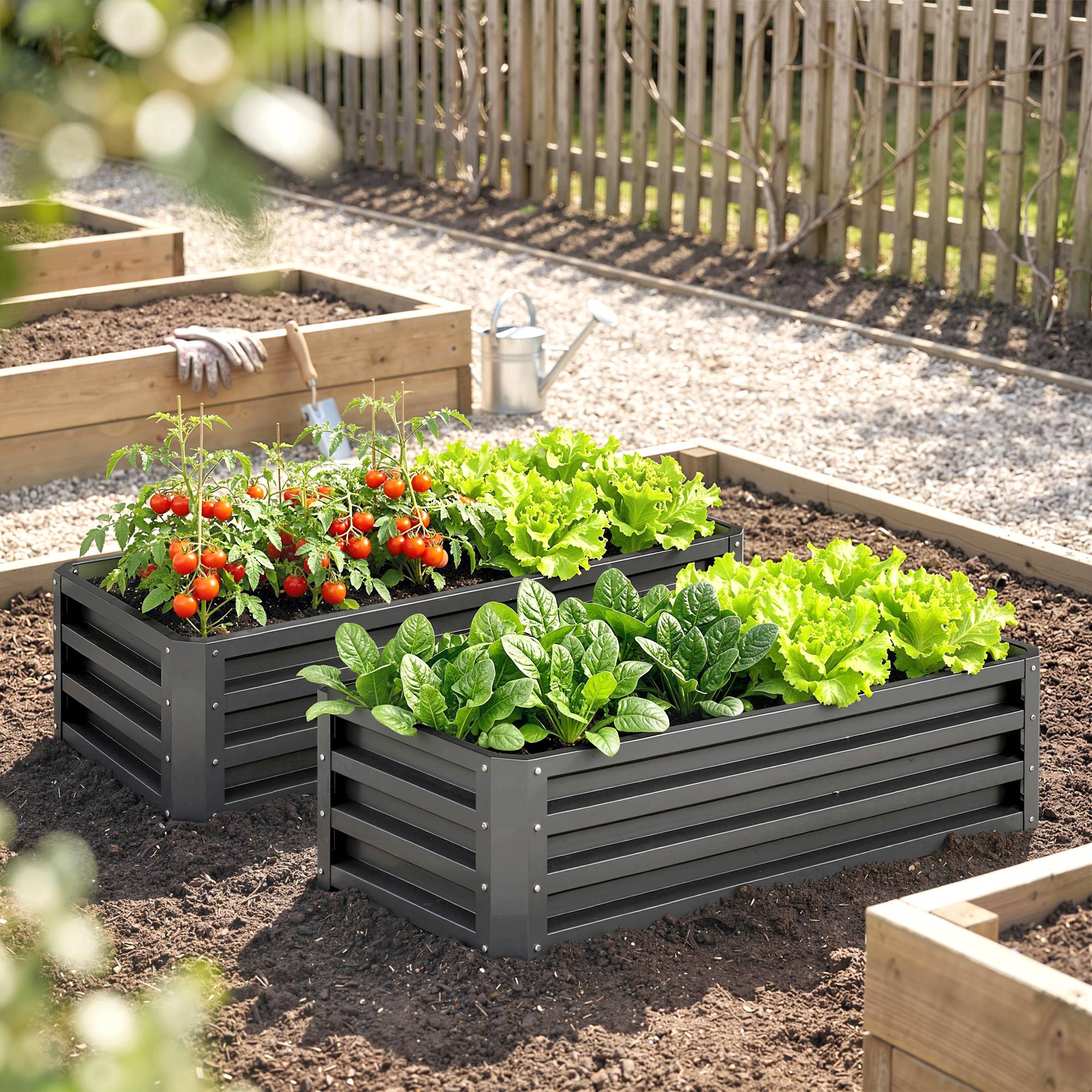 Sans Marque - Hochbeet Metall 2er-Set Offener Boden Garten Balkon 110x50x30 cm Dunkelgrau - Image 4