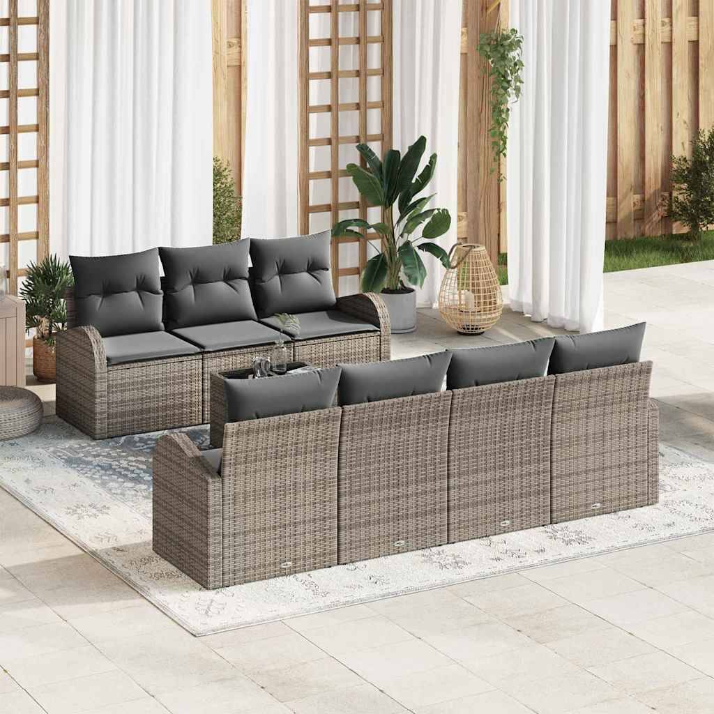 ComfortXL - Canapé Extérieur XXL 8 Pcs Polyrotin Gris Coussins Déhoussables Table Verre – ComfortXL Outdoor Living - Image 1