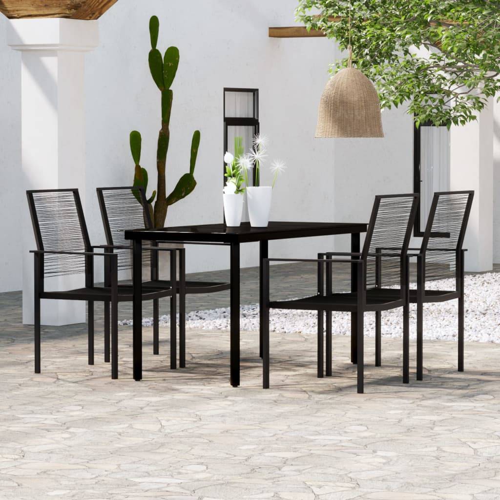 Ensemble Repas 4P 140cm Rotin Creux PVC et Acier Noir – ComfortXL Outdoor Living - Image 1