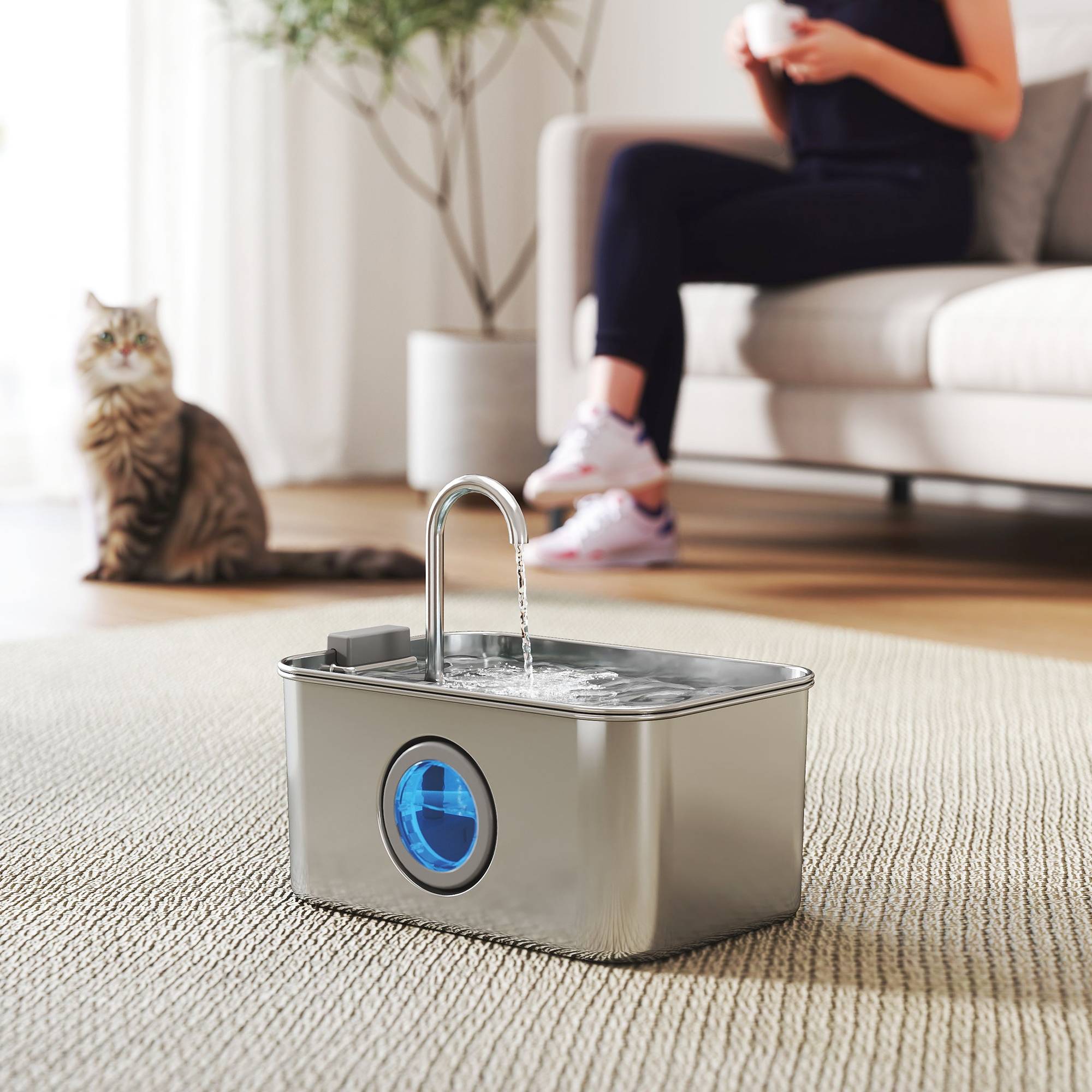 PANGIVO - Fontaine à eau pour chat acier inoxydable gris 23 x 15.5 x 19.4 cm - PANGIVO - Image 3