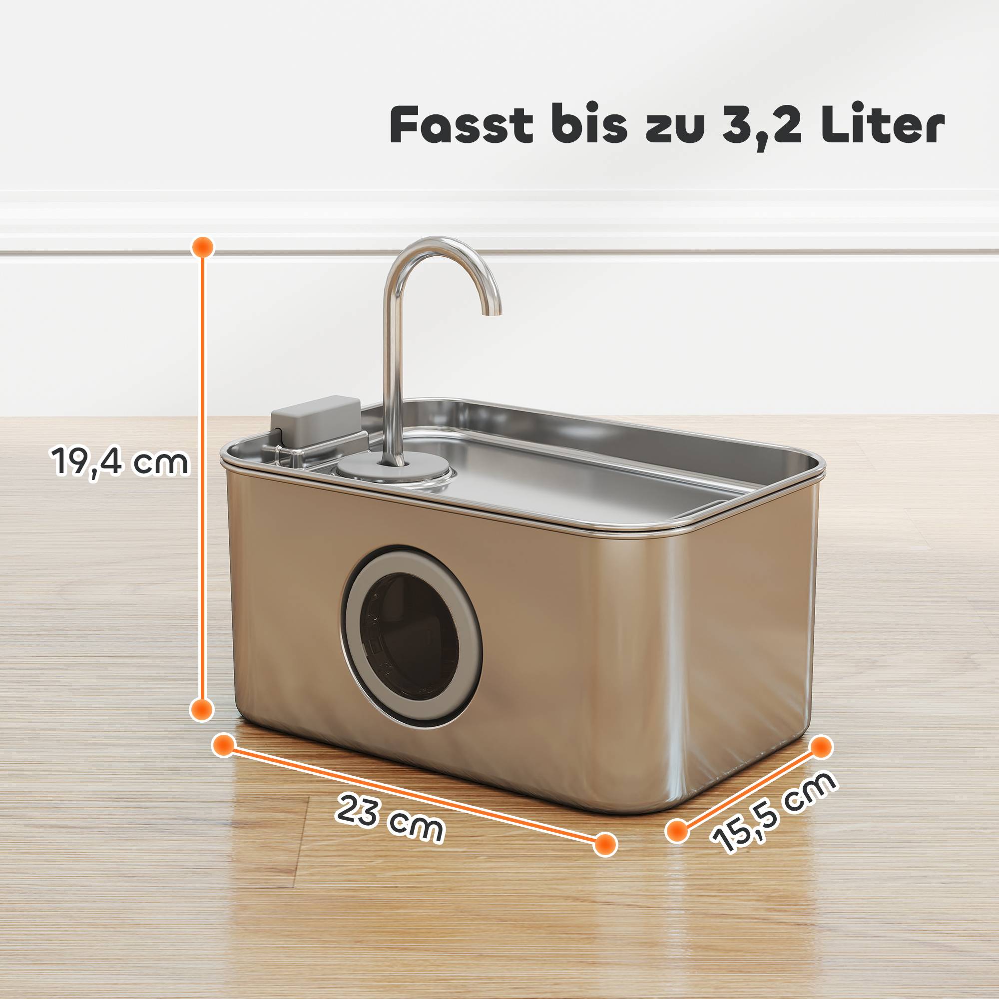 PANGIVO - Fontaine à eau pour chat acier inoxydable gris 23 x 15.5 x 19.4 cm - PANGIVO - Image 5