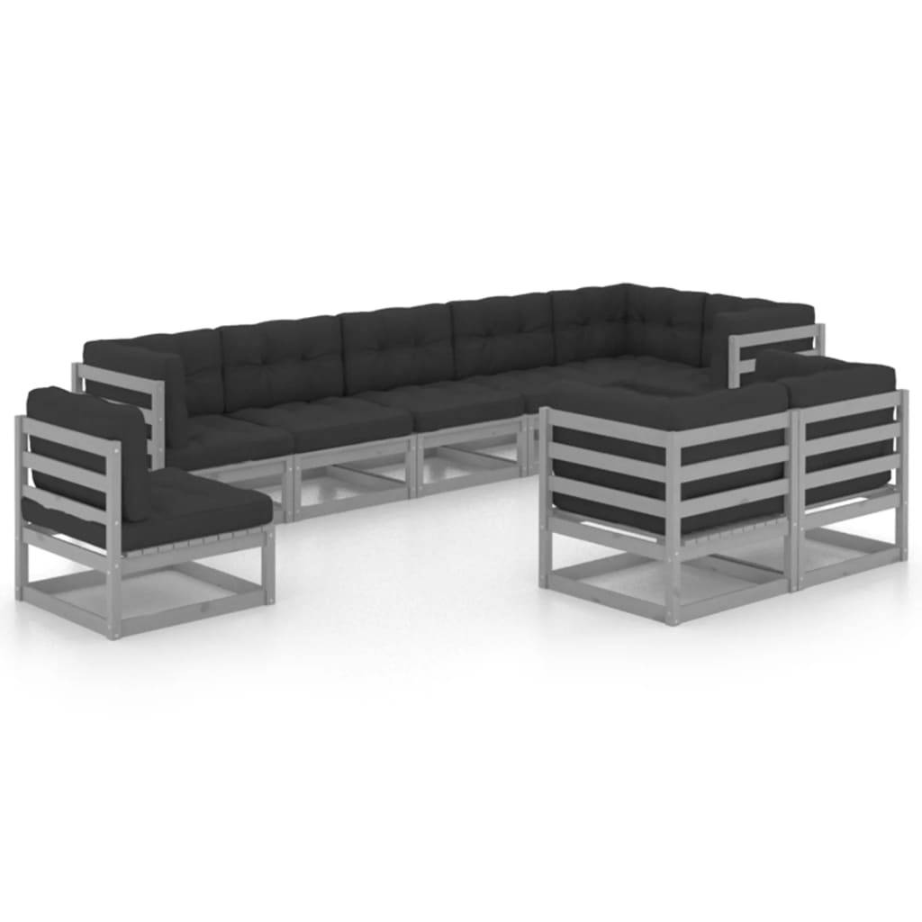 Helloshop26 - Salon de jardin meuble d'extérieur ensemble de mobilier 9 pièces avec coussins bois de pin massif - Image 1