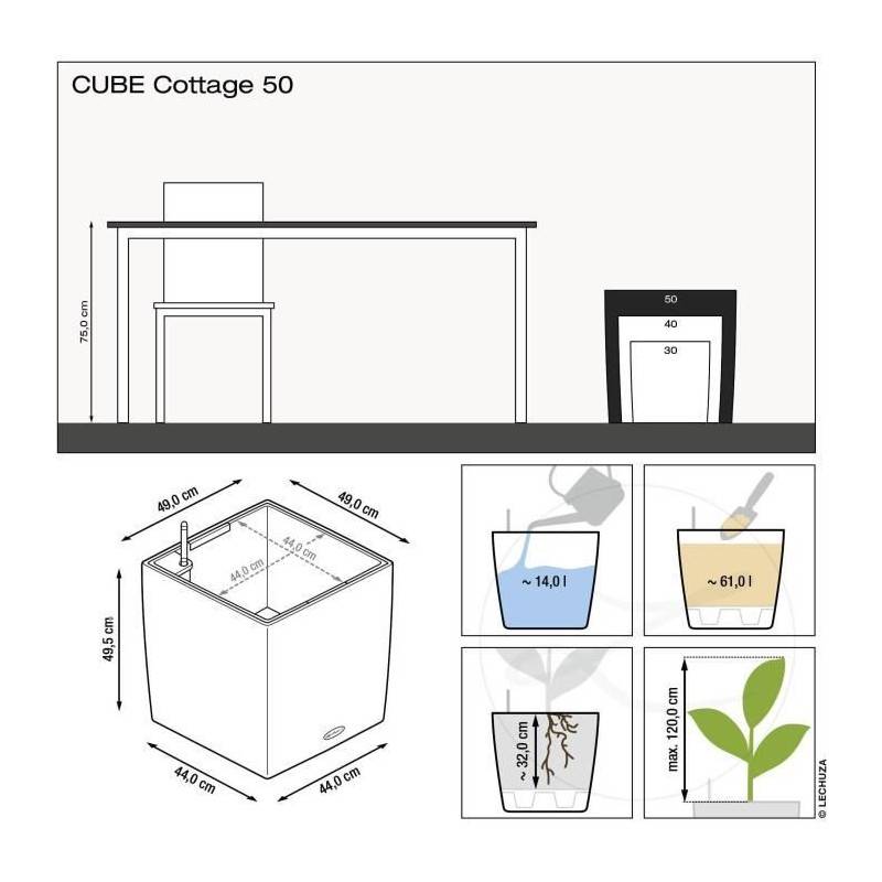 Lechuza - Pot De Fleur Lechuza Cube Cottage 50 - Kit Complet, Blanc - Plastique - 14 L - 49 X 49 X 49,5 Cm - Image 3