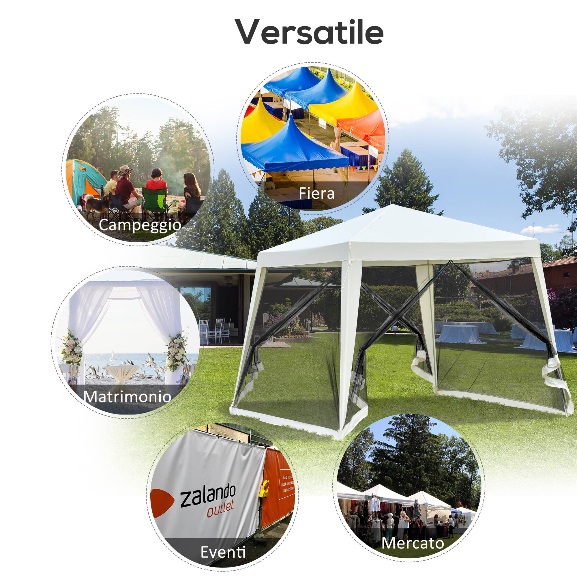 Tonnelle Barnum Pliante Acier Jardin Événements Moustiquaire 3x3m Beige - ComfortXL Outdoor Living - Image 9