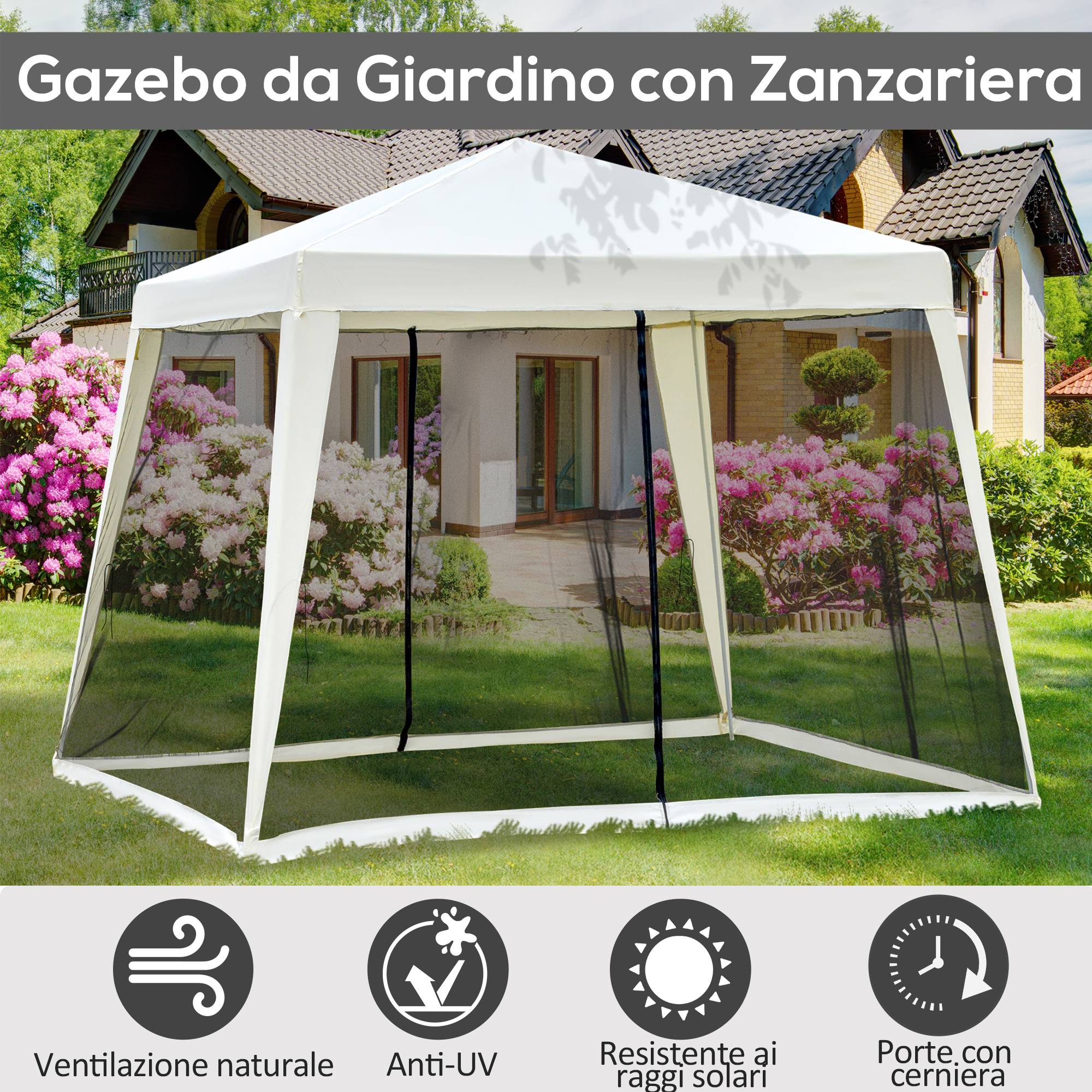 Tonnelle Barnum Pliante Acier Jardin Événements Moustiquaire 3x3m Beige - ComfortXL Outdoor Living - Image 6