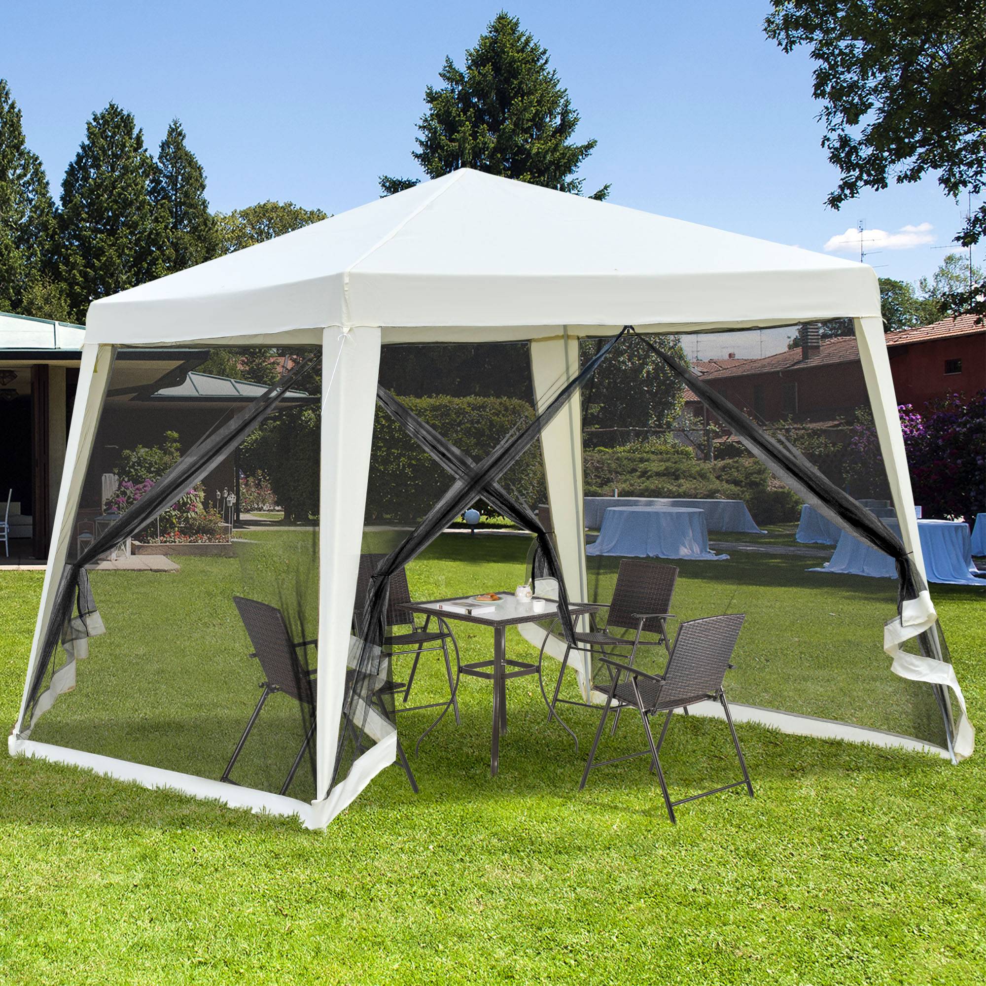 Tonnelle Barnum Pliante Acier Jardin Événements Moustiquaire 3x3m Beige - ComfortXL Outdoor Living - Image 4