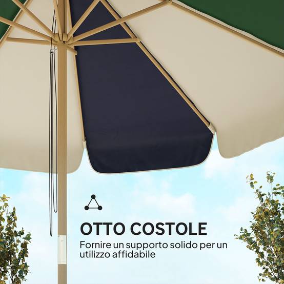Parasol de jardin avec structure effet bois, toit à blocs de couleur avec 8 baleines, UV 30+ - Image 8