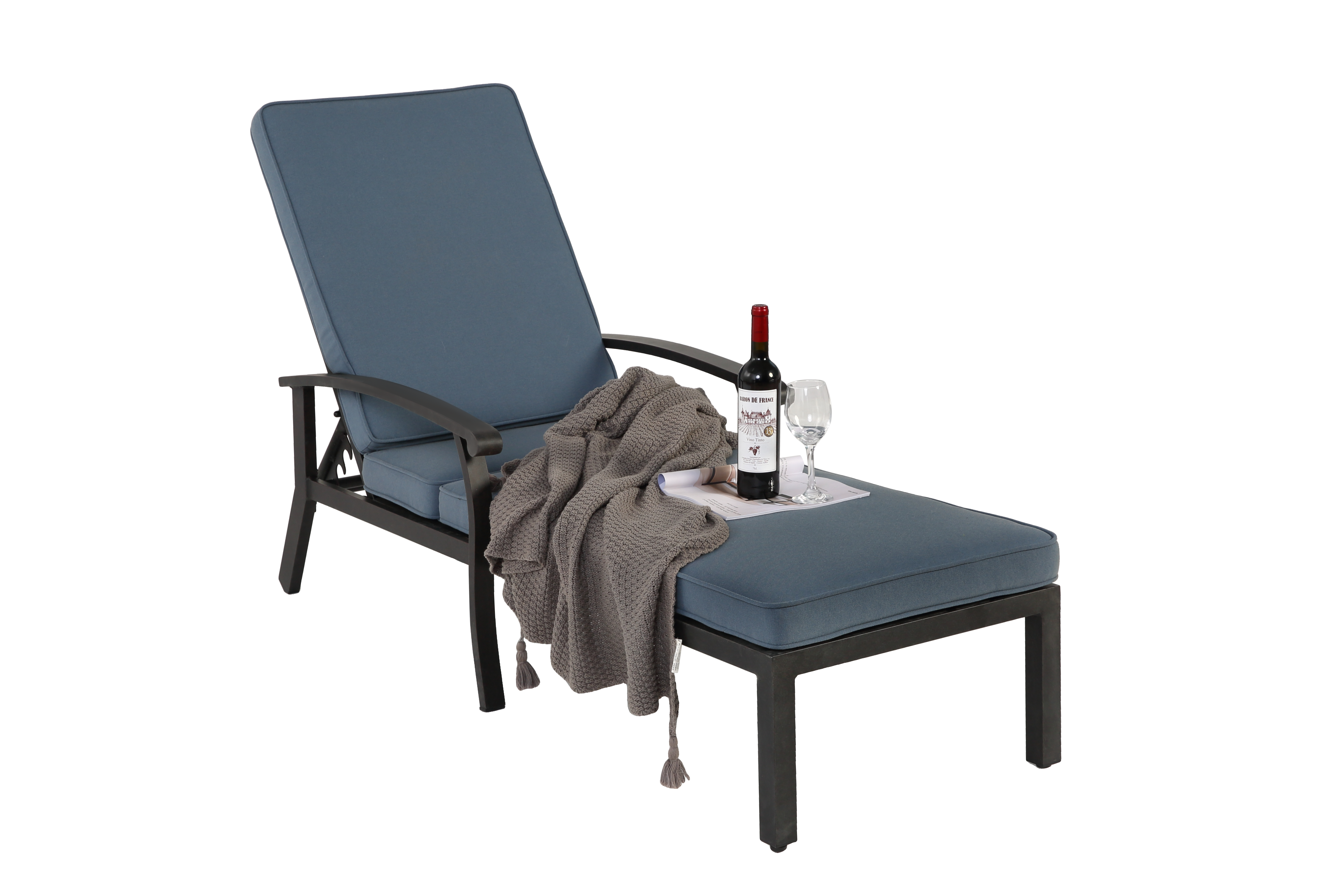 PANGIVO - Chaise longue aluminium bronze avec coussin bleu 204 x 58 x 100 cm - PANGIVO - Image 4