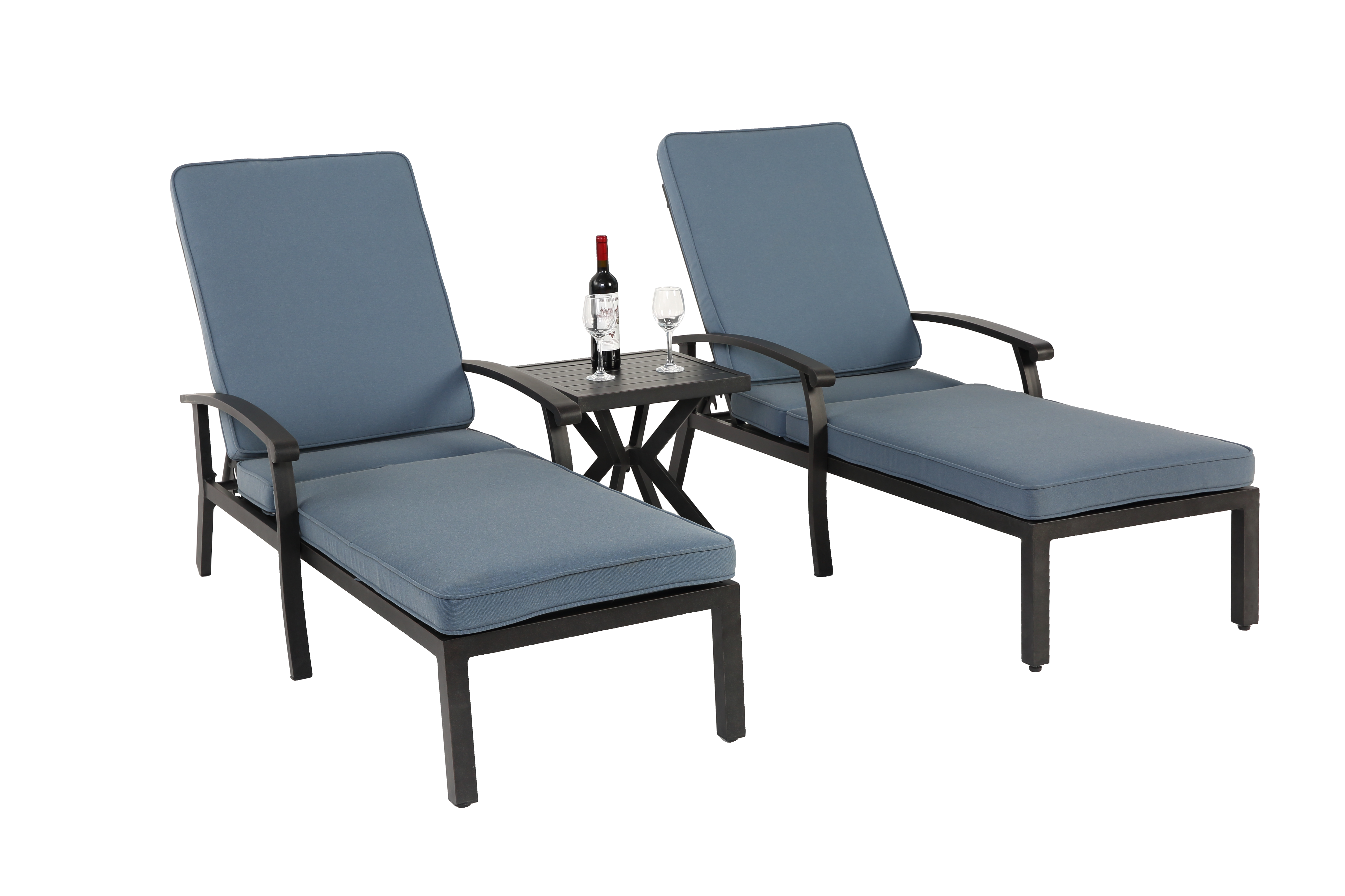 PANGIVO - Chaise longue aluminium bronze avec coussin bleu 204 x 58 x 100 cm - PANGIVO - Image 7