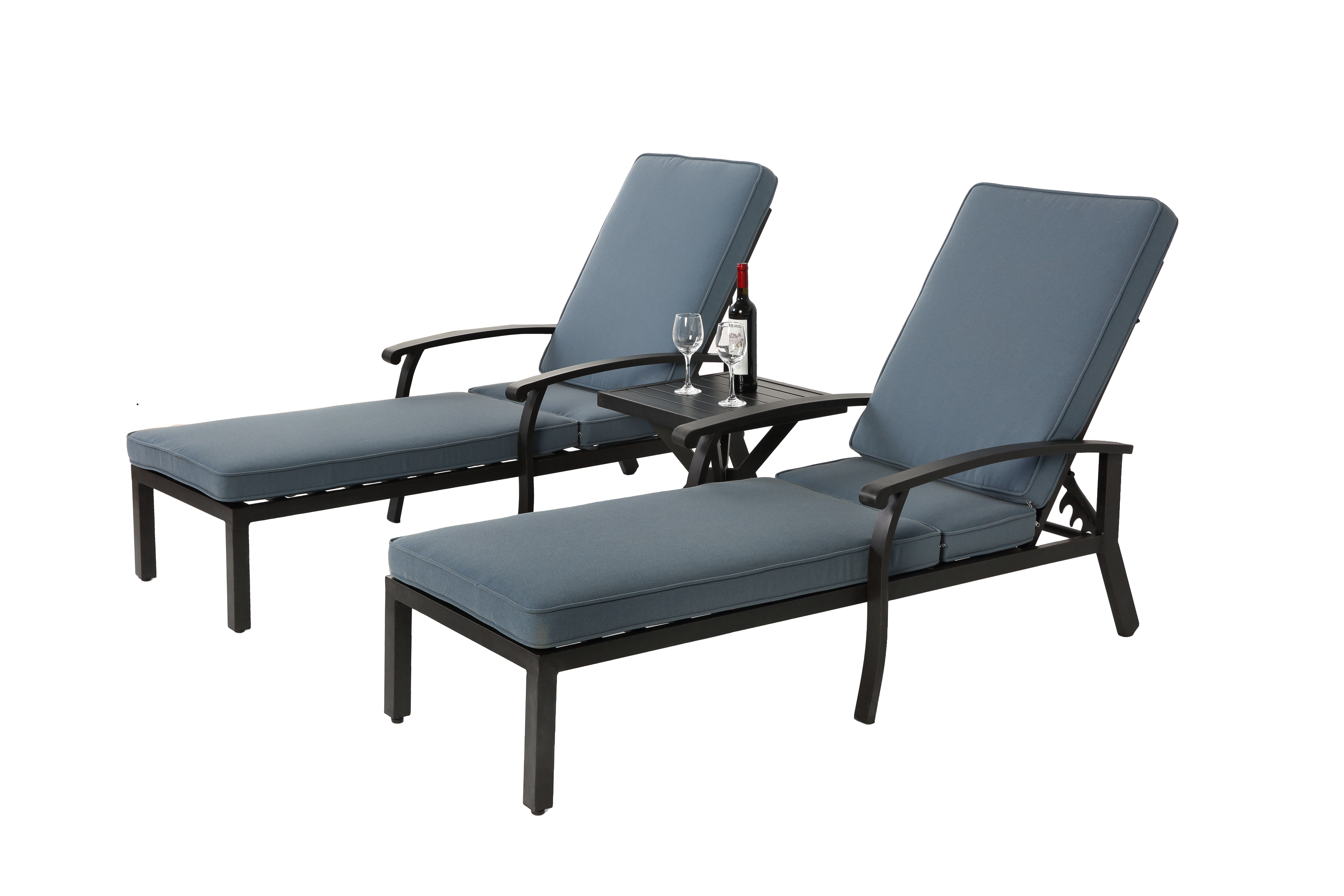 PANGIVO - Chaise longue aluminium bronze avec coussin bleu 204 x 58 x 100 cm - PANGIVO - Image 6