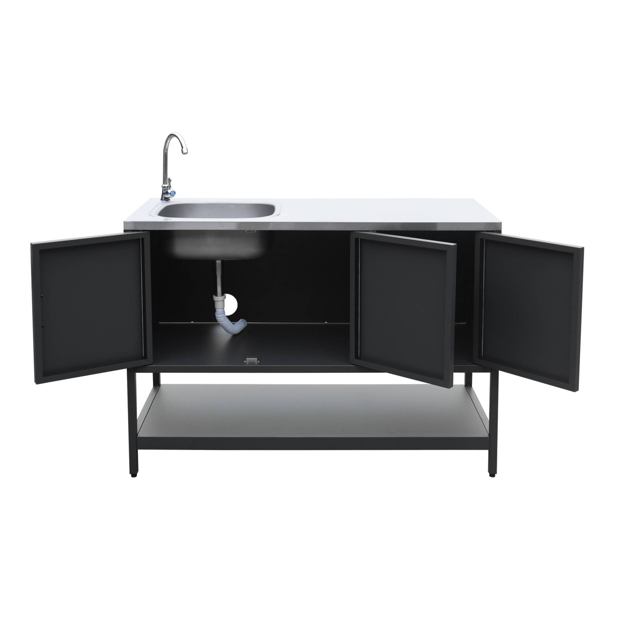 Cuisine extérieure Naxos 2 modules acier inoxydable noir barbecue gaz 3 brûleurs avec évier  | sweeek - Image 7