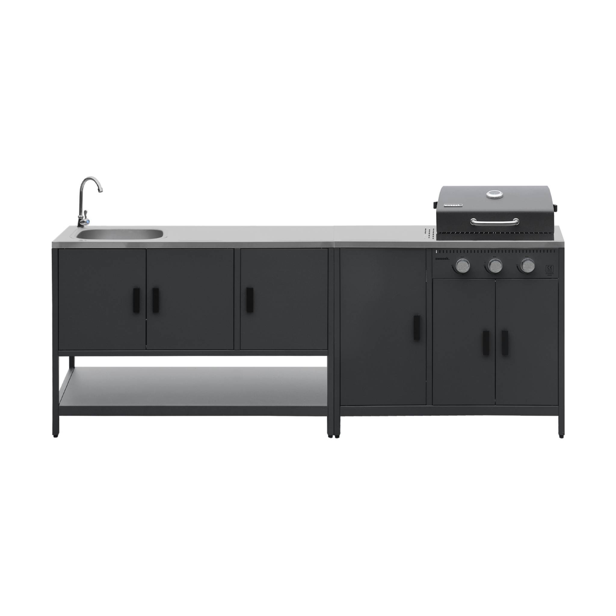 Cuisine extérieure Naxos 2 modules acier inoxydable noir barbecue gaz 3 brûleurs avec évier  | sweeek - Image 2
