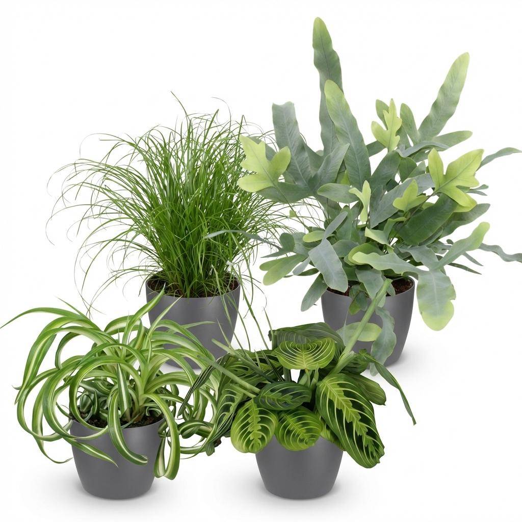 Chlorophytum - Cyperus - Phlebodium - Marantha - Pet-friendly - Pot de 12cm - Hauteur 25cm - Gris - Plantes d'intérieur - Image 2