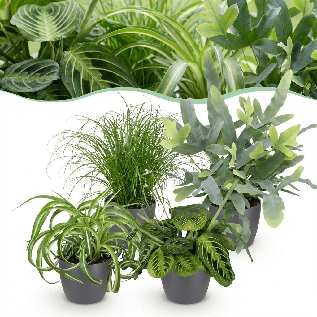 Chlorophytum - Cyperus - Phlebodium - Marantha - Pet-friendly - Pot de 12cm - Hauteur 25cm - Gris - Plantes d'intérieur - Image 1