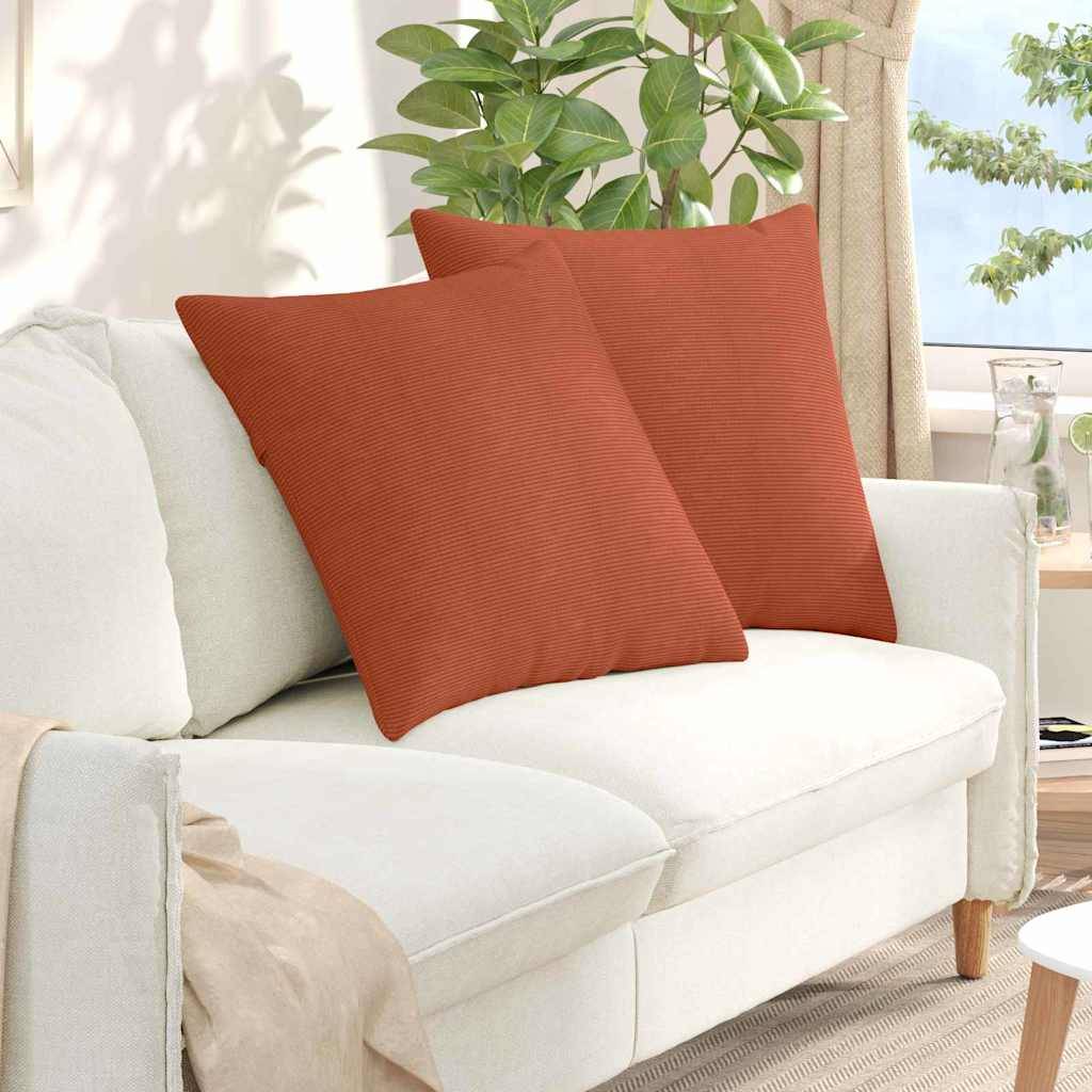 Set de 2 Coussins pour Canapé Velours Côtelé Housses à Zip pour Décoration Salon Rouge Orange 80x80 cm – ComfortXL Outdoor Living - Image 1