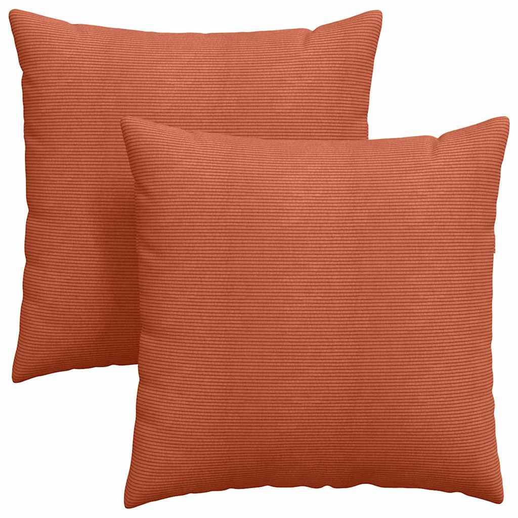 Set de 2 Coussins pour Canapé Velours Côtelé Housses à Zip pour Décoration Salon Rouge Orange 80x80 cm – ComfortXL Outdoor Living - Image 2