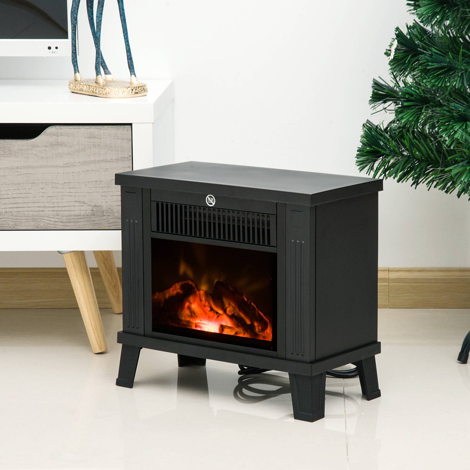 Cheminée décorative avec effet de flamme et protection anti-surchauffe pour pièces 13-18 m² 34x17x31 cm noir - Image 3