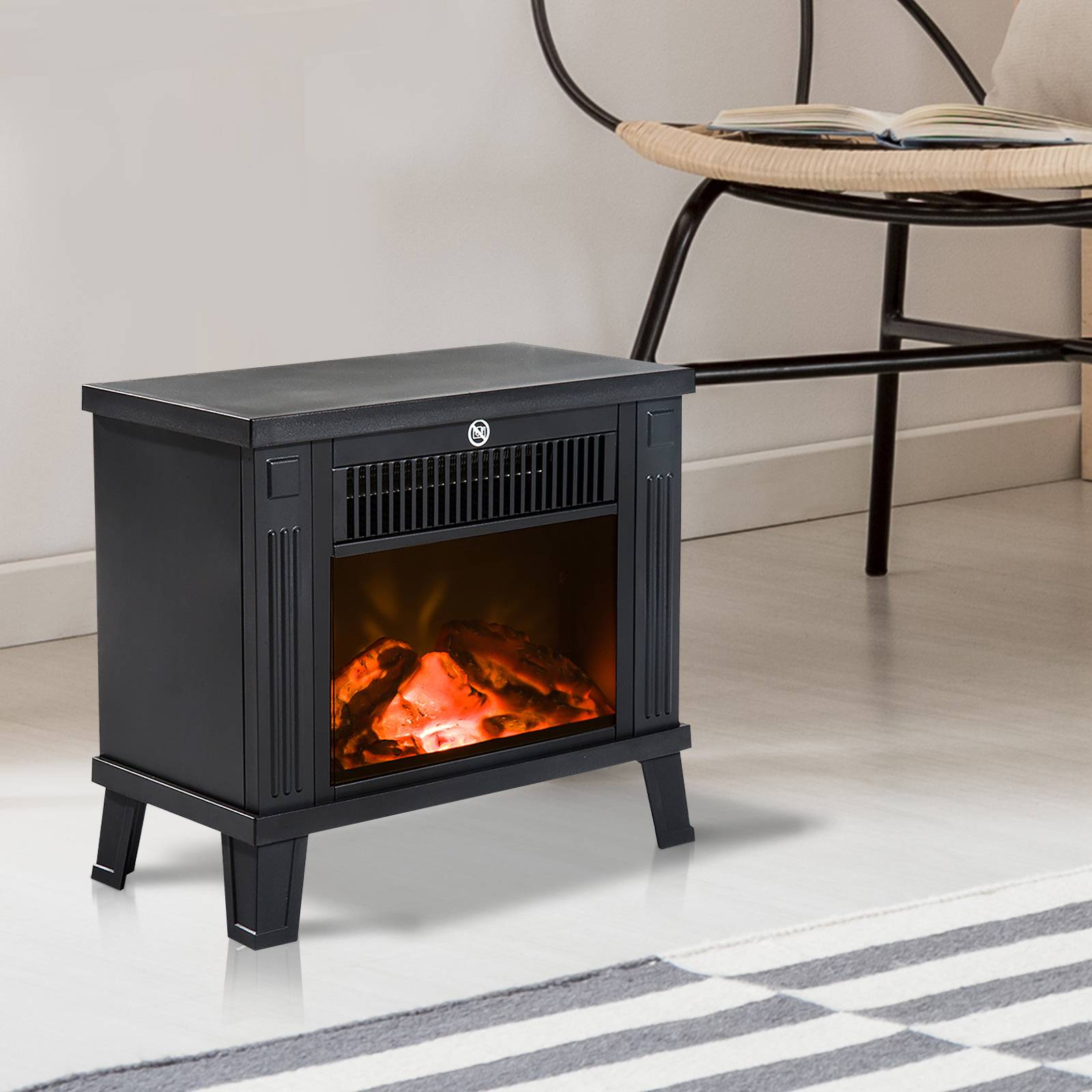 Cheminée décorative avec effet de flamme et protection anti-surchauffe pour pièces 13-18 m² 34x17x31 cm noir - Image 2