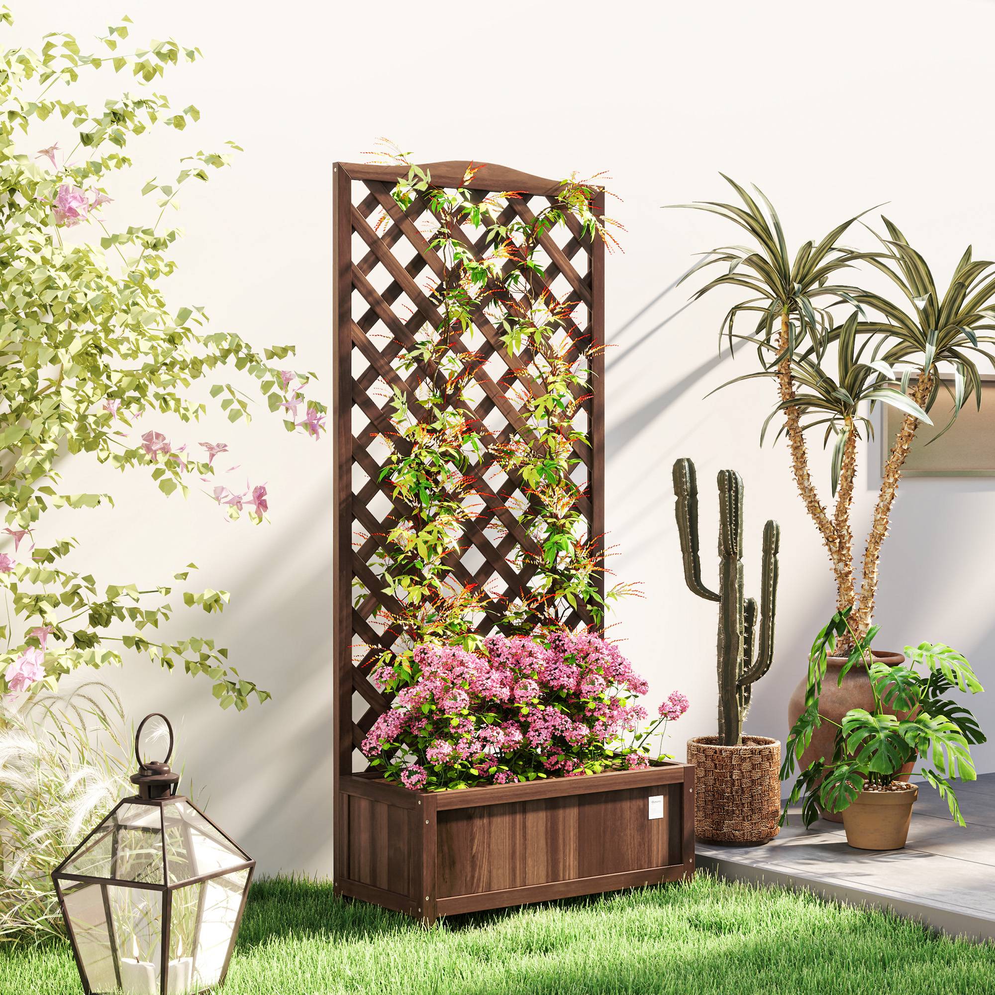Sans Marque - Jardinière Treillis bac Fleurs 76x36x170 cm Fond Lattes Bois Sapin pré-huilé marron foncé - Image 3