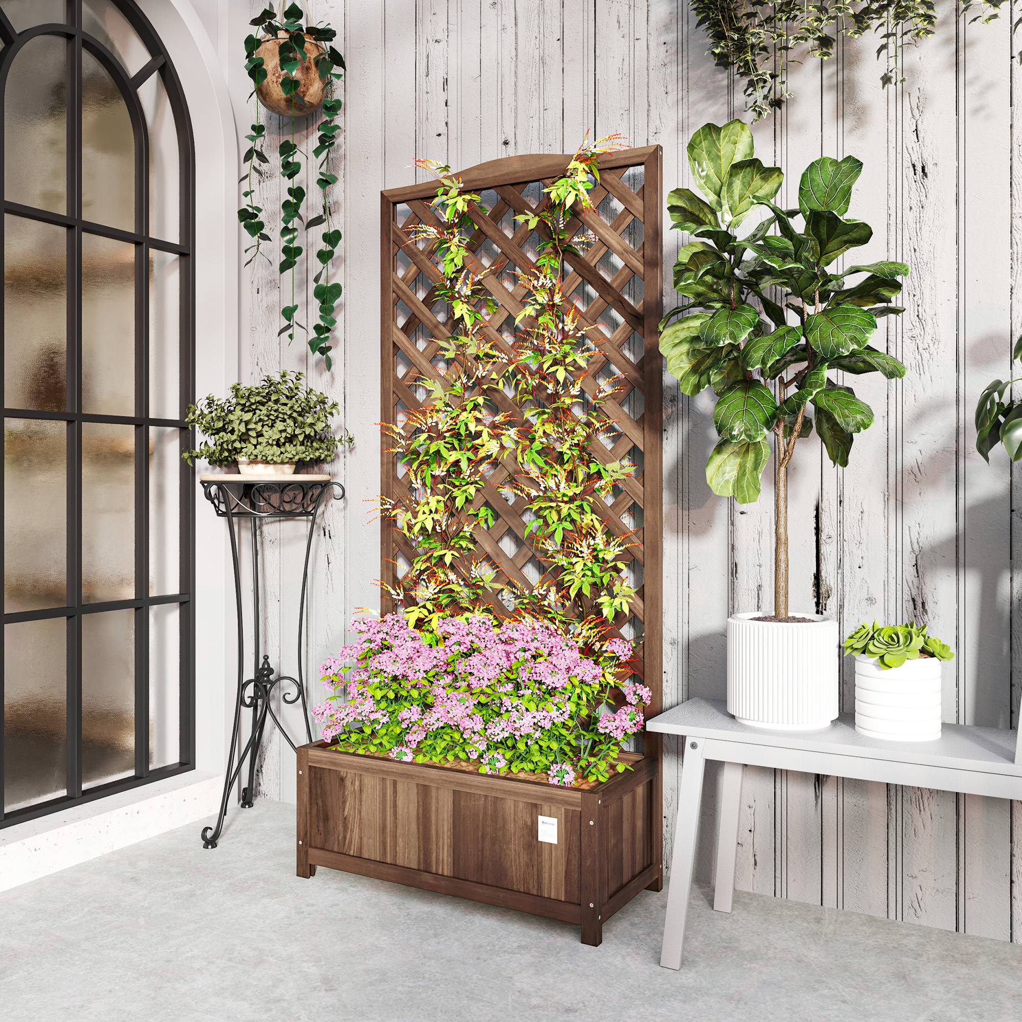 Sans Marque - Jardinière Treillis bac Fleurs 76x36x170 cm Fond Lattes Bois Sapin pré-huilé marron foncé - Image 4