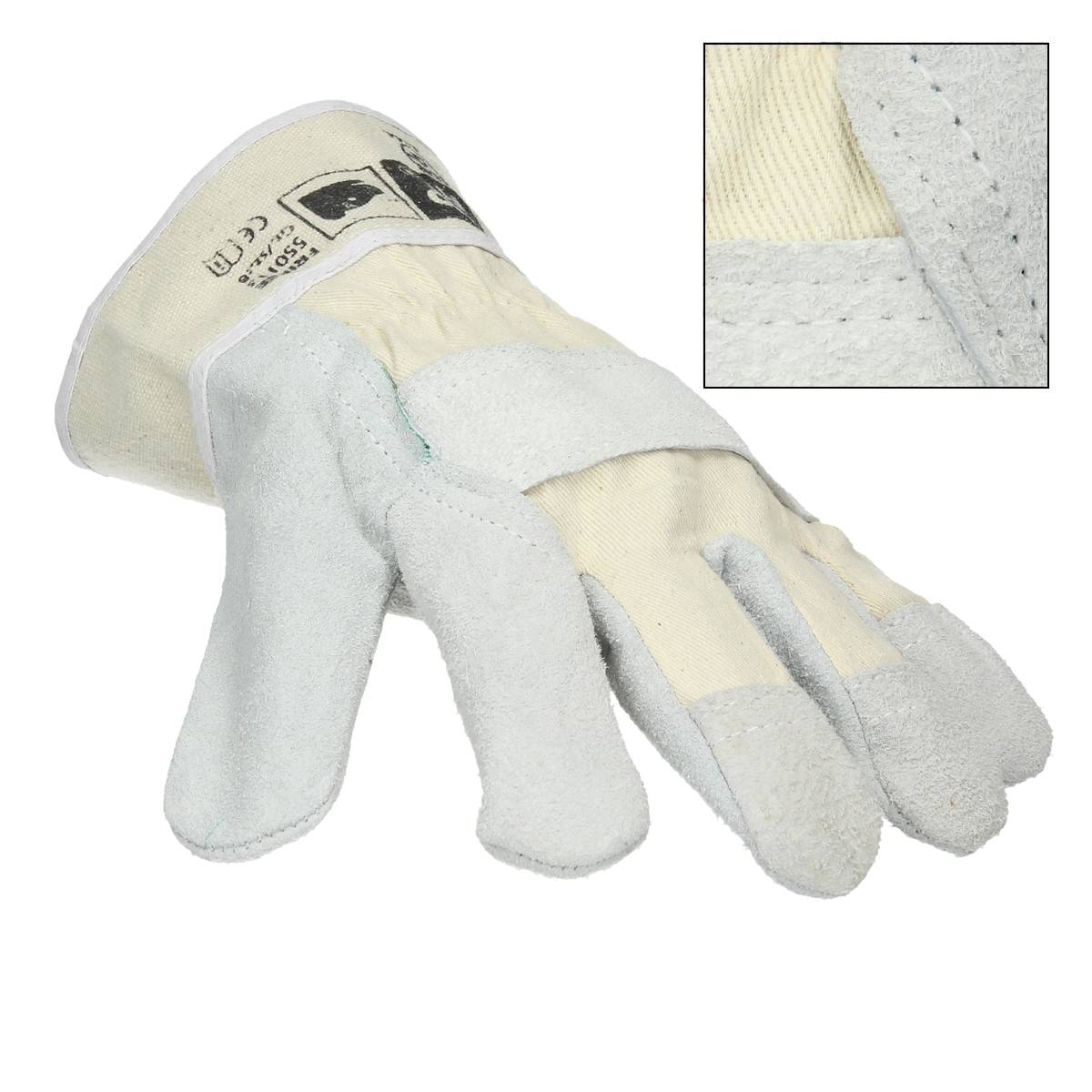 Ecd-Germany - ECD Germany 48 paires de gants Pro-Fit® en cuir croûte de bovin taille 9 / L - Naturel - Manchette en toile - Image 4