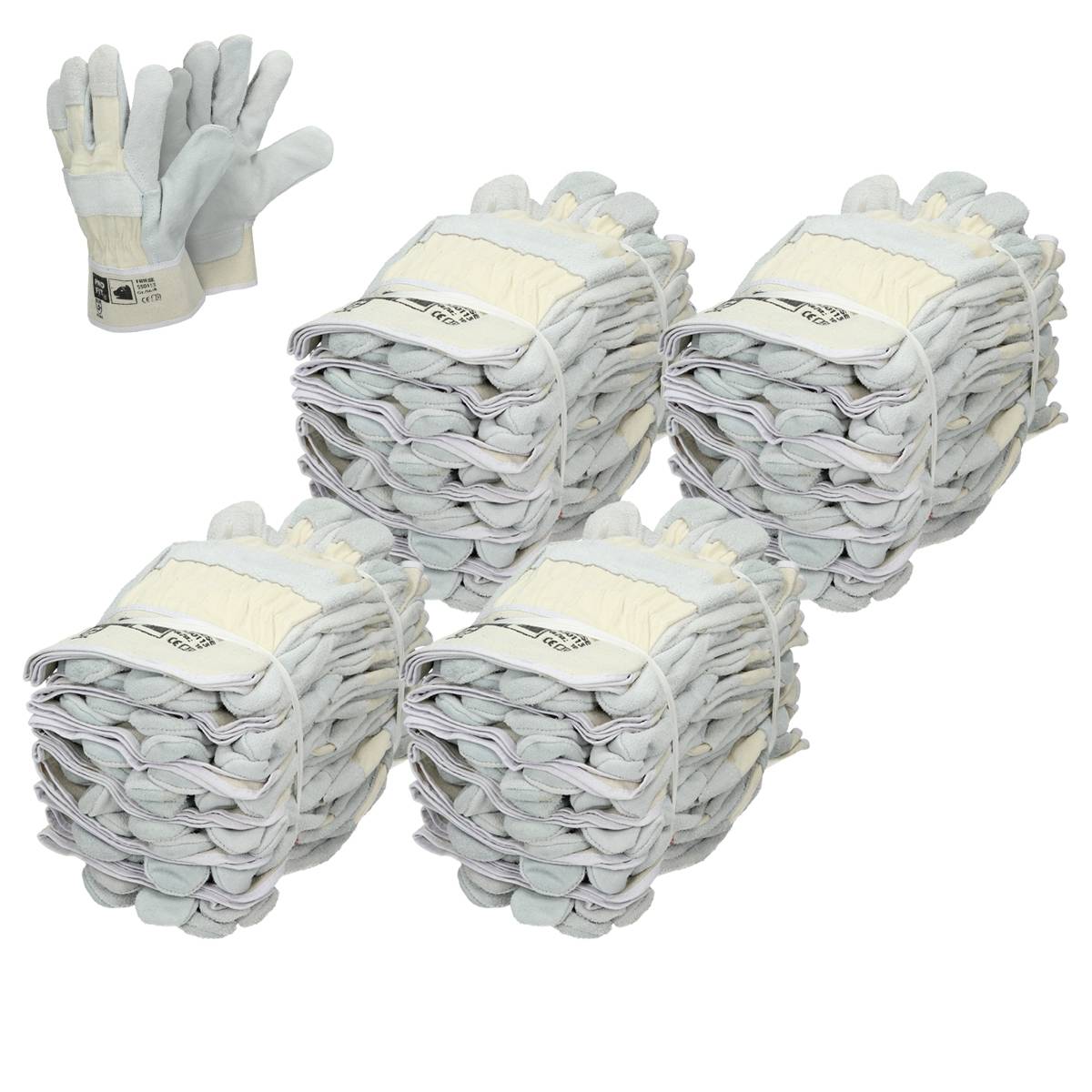 Ecd-Germany - ECD Germany 48 paires de gants Pro-Fit® en cuir croûte de bovin taille 9 / L - Naturel - Manchette en toile - Image 2