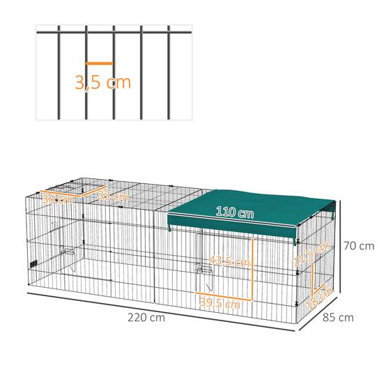Grand enclos acier extérieur lapins poules toit protecteur uv 220x85x70cm vert - ComfortXL Outdoor Living - Image 5