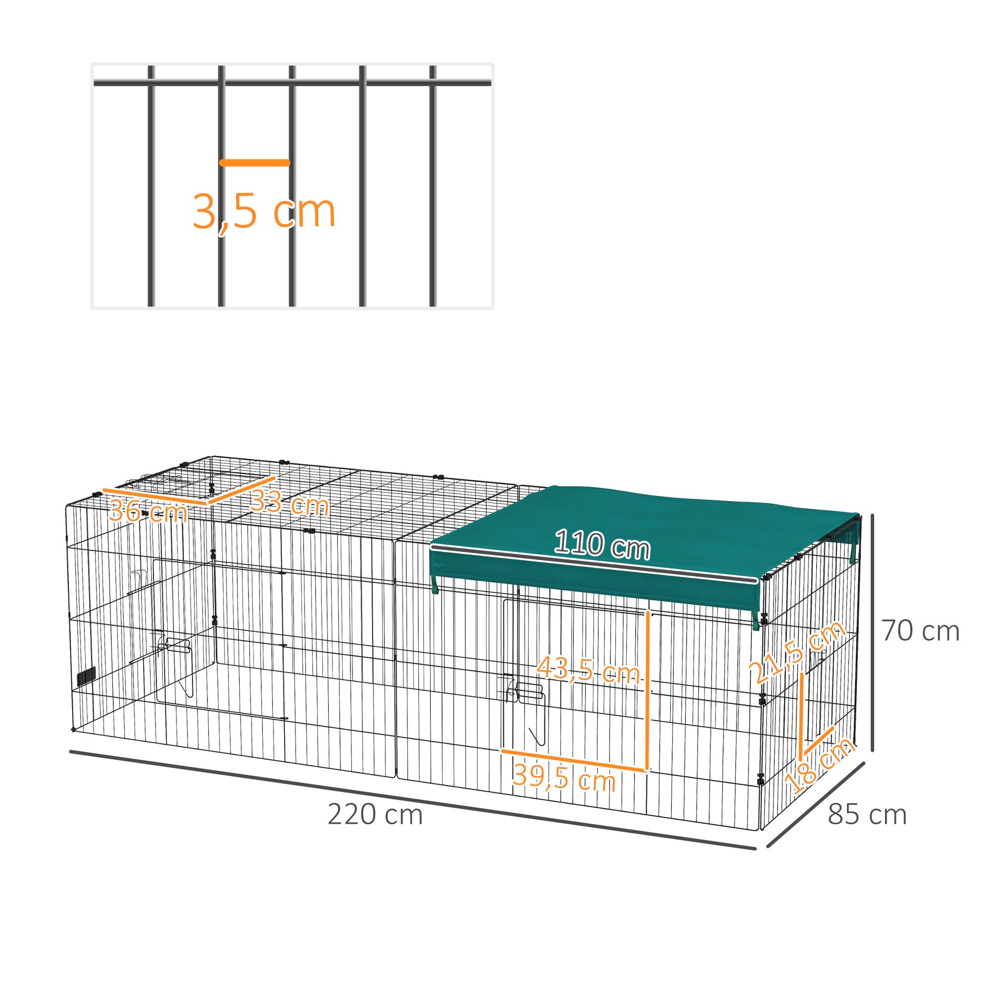 Grand enclos acier extérieur lapins poules toit protecteur uv 220x85x70cm vert - ComfortXL Outdoor Living - Image 5