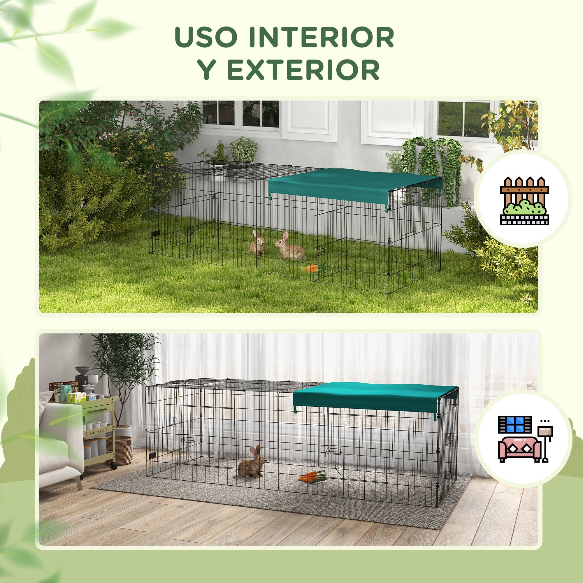 Grand enclos acier extérieur lapins poules toit protecteur uv 220x85x70cm vert - ComfortXL Outdoor Living - Image 7