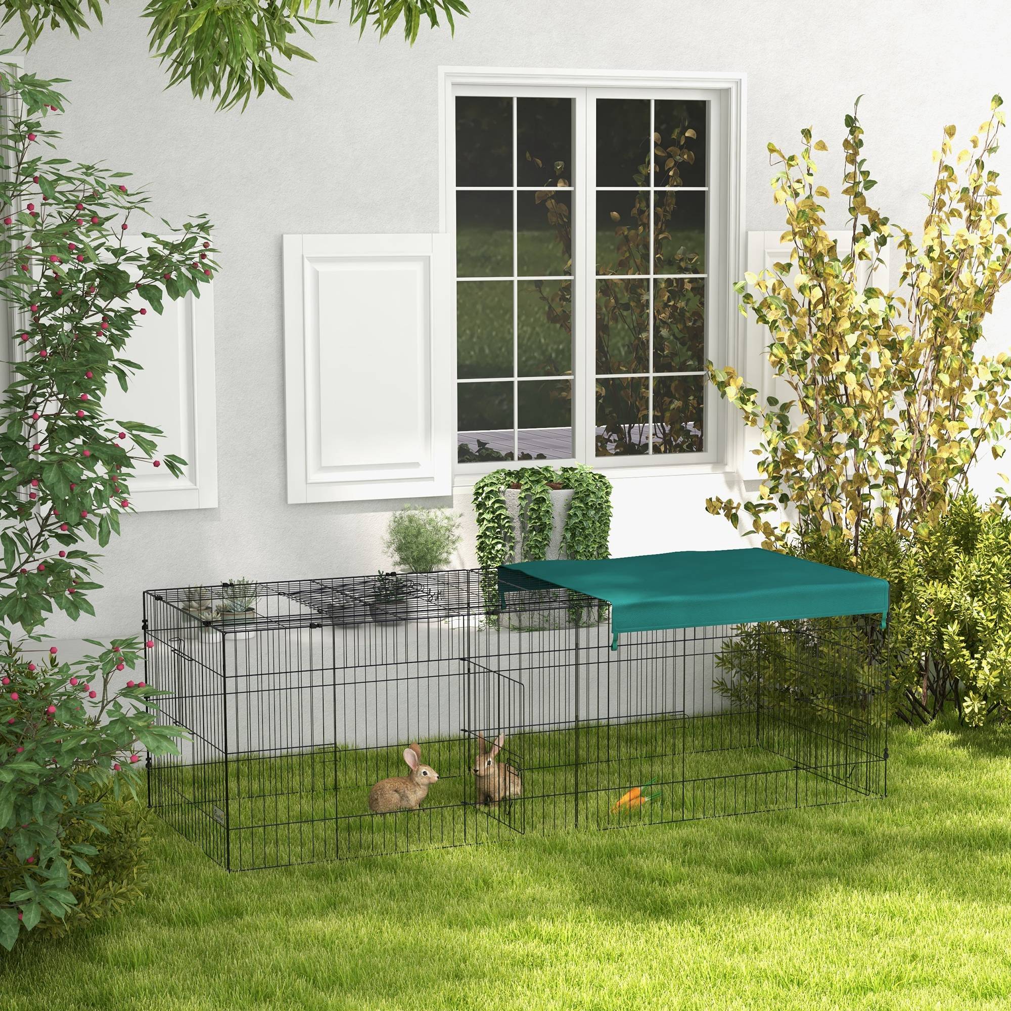 Grand enclos acier extérieur lapins poules toit protecteur uv 220x85x70cm vert - ComfortXL Outdoor Living - Image 3