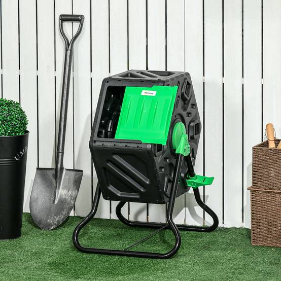 ComfortXL - Composteur rotatif acier et plastique 65 L vert et noir pour jardin avec 24 aérations et mélange 360° - Image 1