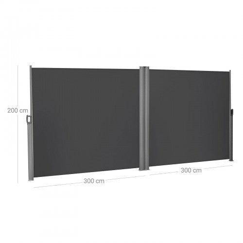 Helloshop26 - Double store latéral extractible brise-vue pare-soleil tissus en polyester 280g/㎡ 200 x 600 cm gris foncé - Image 2