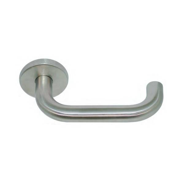 Paire béquilles Inox 304 2 coudes C7 sur rosace Vabre - ressort rappel ép.38/50 mm - 171