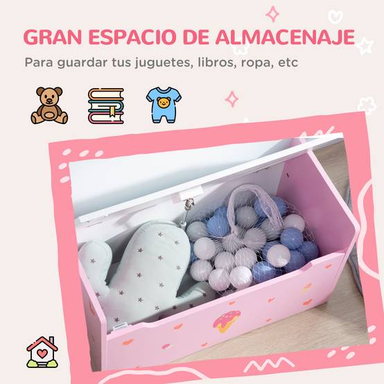 Banc enfant 2 en 1 avec coffre de rangement intégré, pour enfants de plus de 18 mois, charge maximale 50 kg, 60 x 30 x 50 cm, rose - Image 8