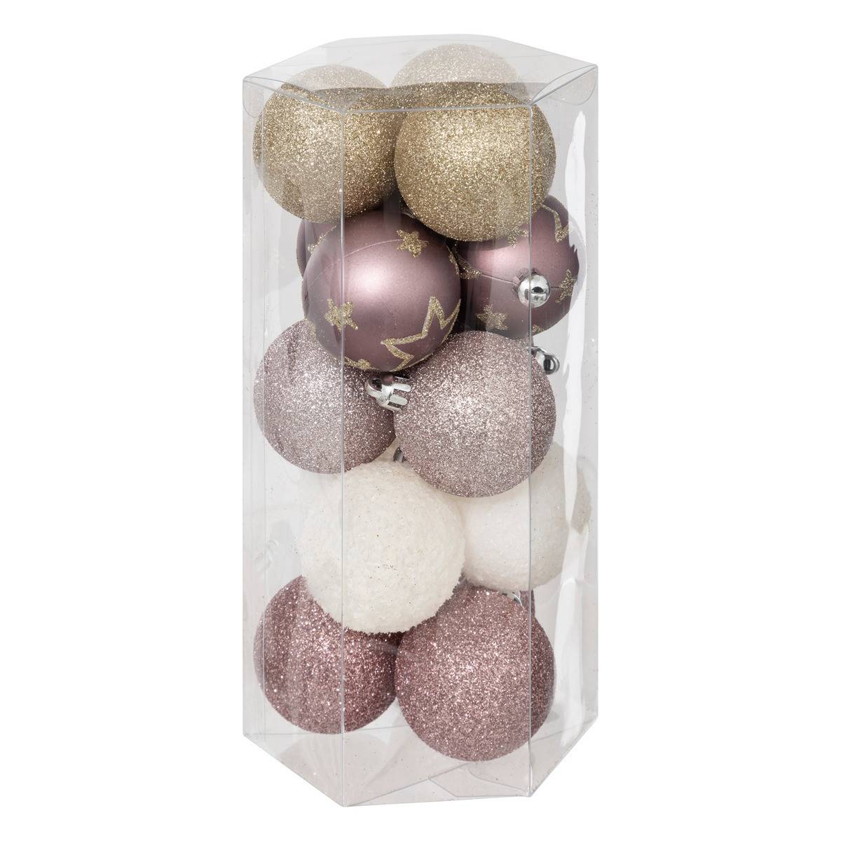 Fééric Lights & Christmas - Déco de sapin Lot de 15 Boules de Noël D 5 cm - Rose et Blanc