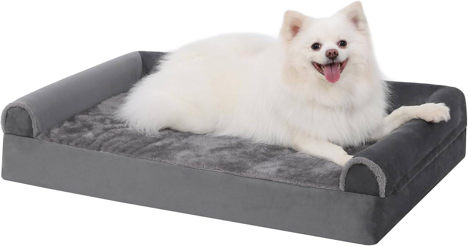 Lit pour Chien 90x57x16cm Canapés et Fauteuils pour Chiens, Orthopedique Coussin Chien Dehoussable et Lavable Gris
