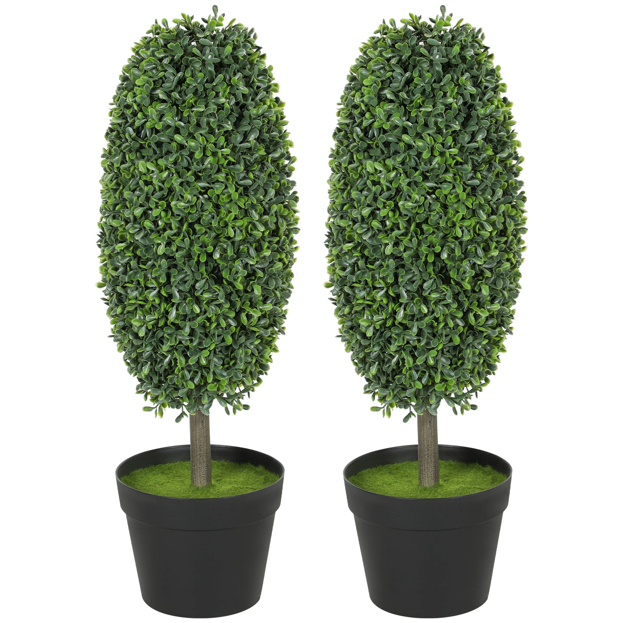 Lot de 2 plantes artificielles, arbres en pot résistants UV, plastique, ciment, vert - Image 2